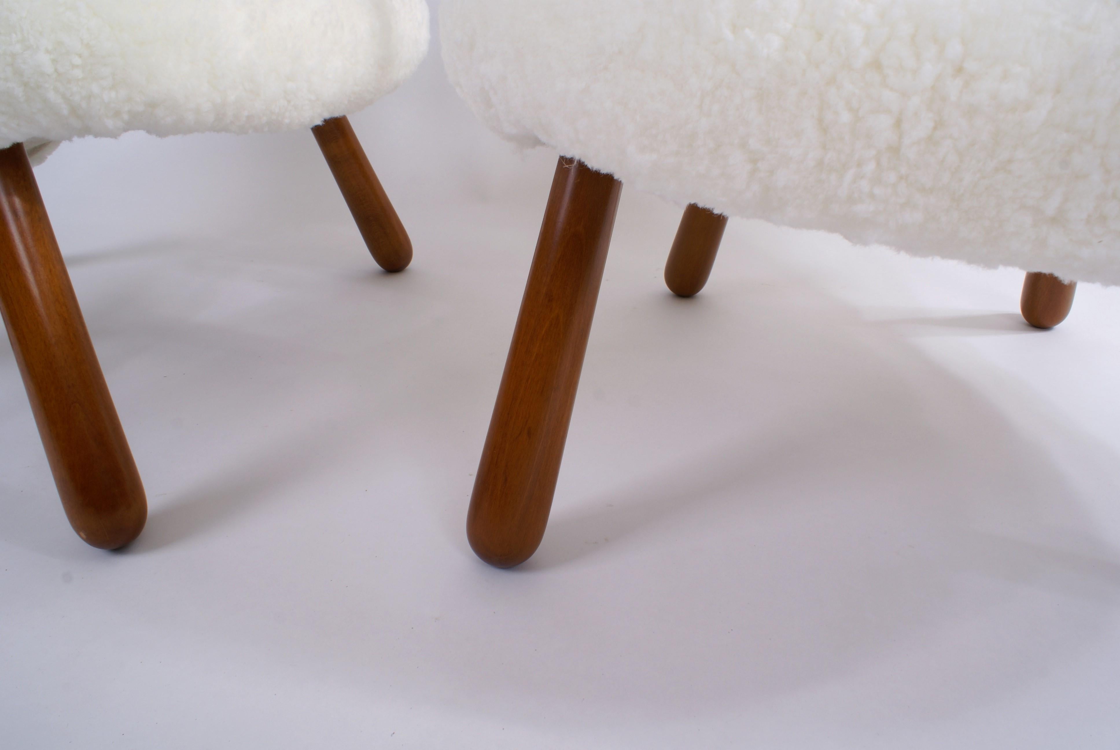 Philip Arctander Pair of 'Clam' Easy Chairs in White Sheepskin, 1944 1
