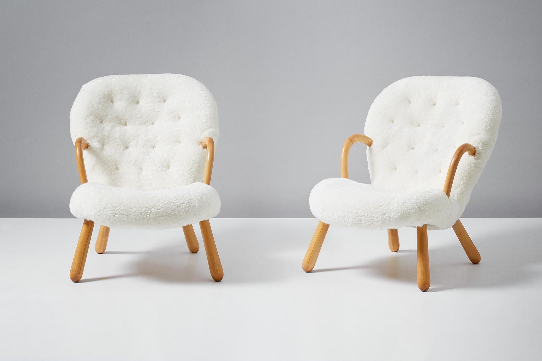 Philip Arctander Pair of Sheepskin Clam Chairs, 1950s 2