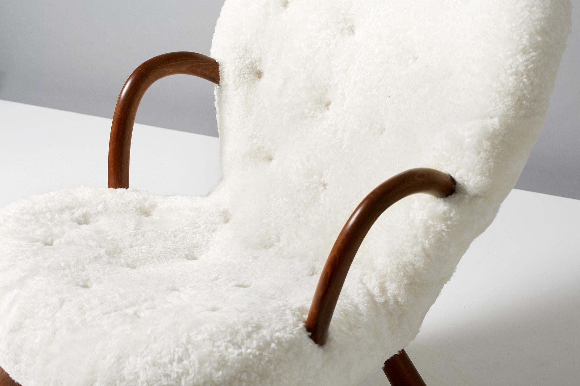 Norwegian Philip Arctander Sheepskin Clam Chair, 1950s