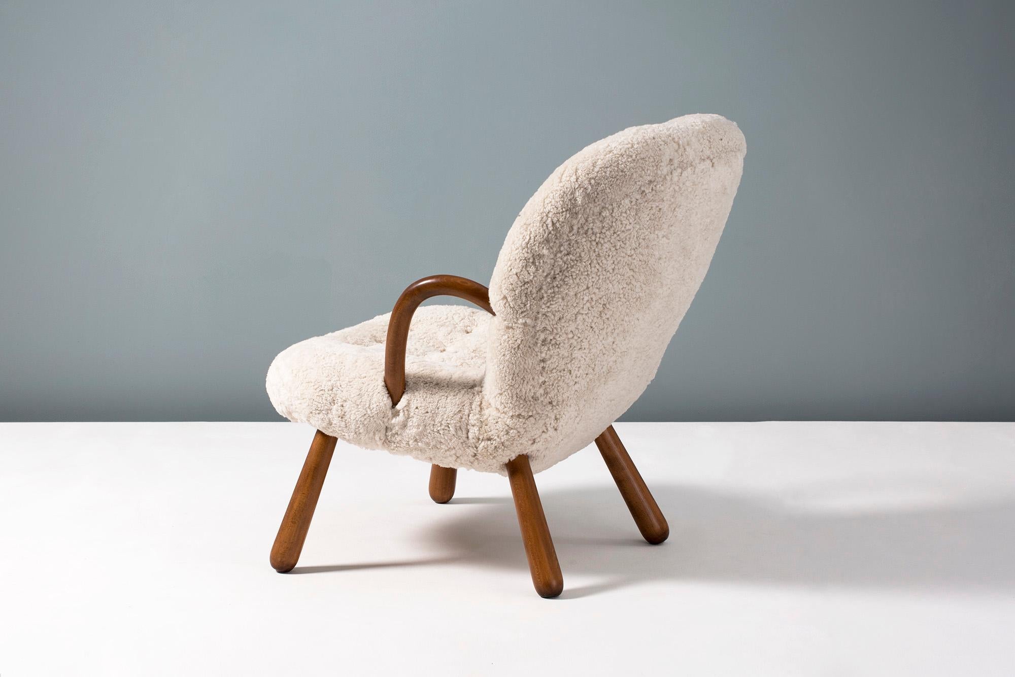 Beech Philip Arctander Sheepskin Clam Chair, 1950s