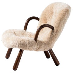 Retro Philip Arctander Sheepskin Clam Chair, 1950s