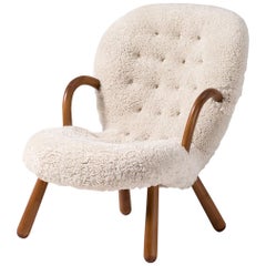 Retro Philip Arctander Sheepskin Clam Chair, 1950s
