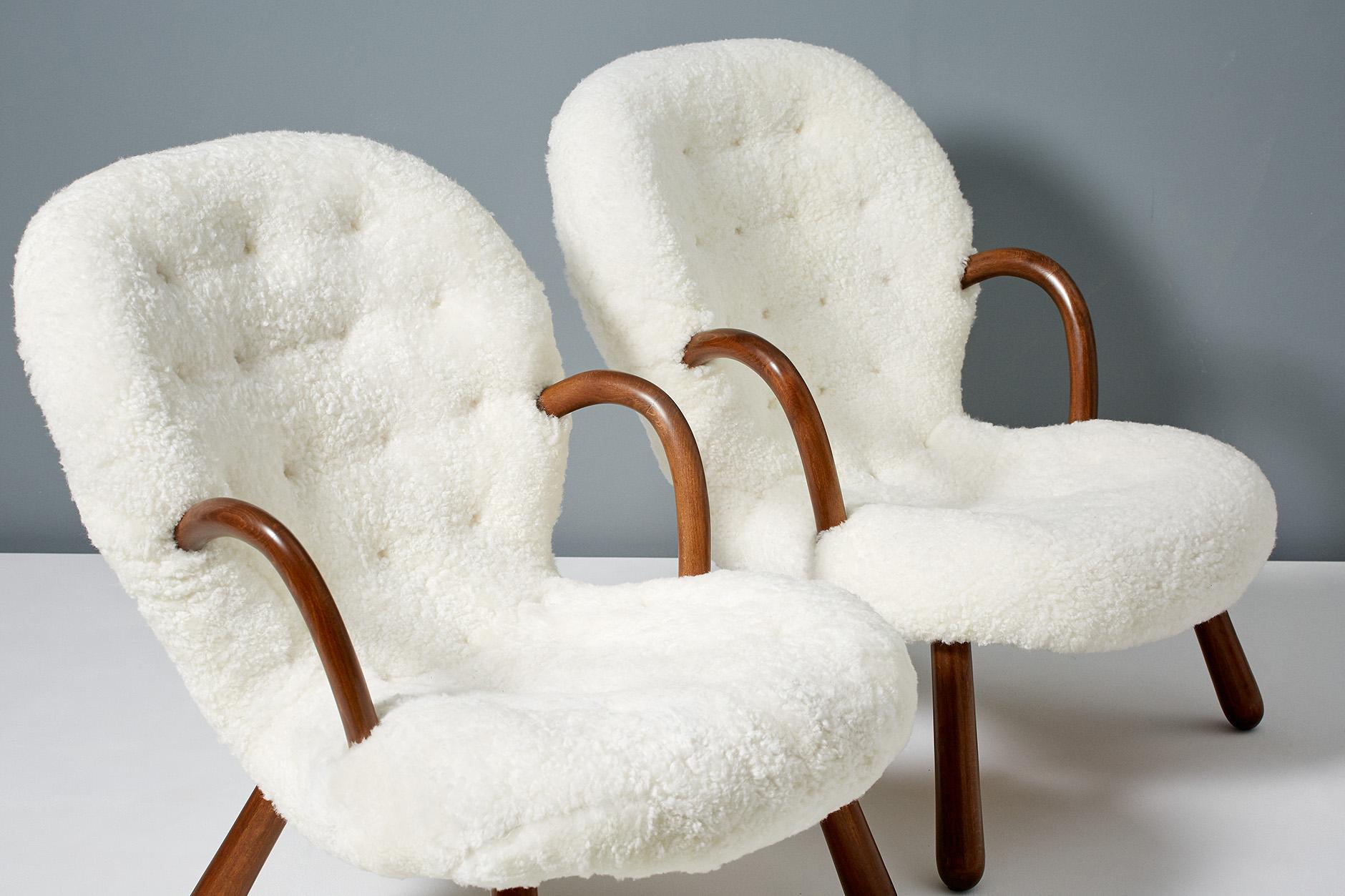 Mid-20th Century Philip Arctander Sheepskin Clam Chairs, 1950s