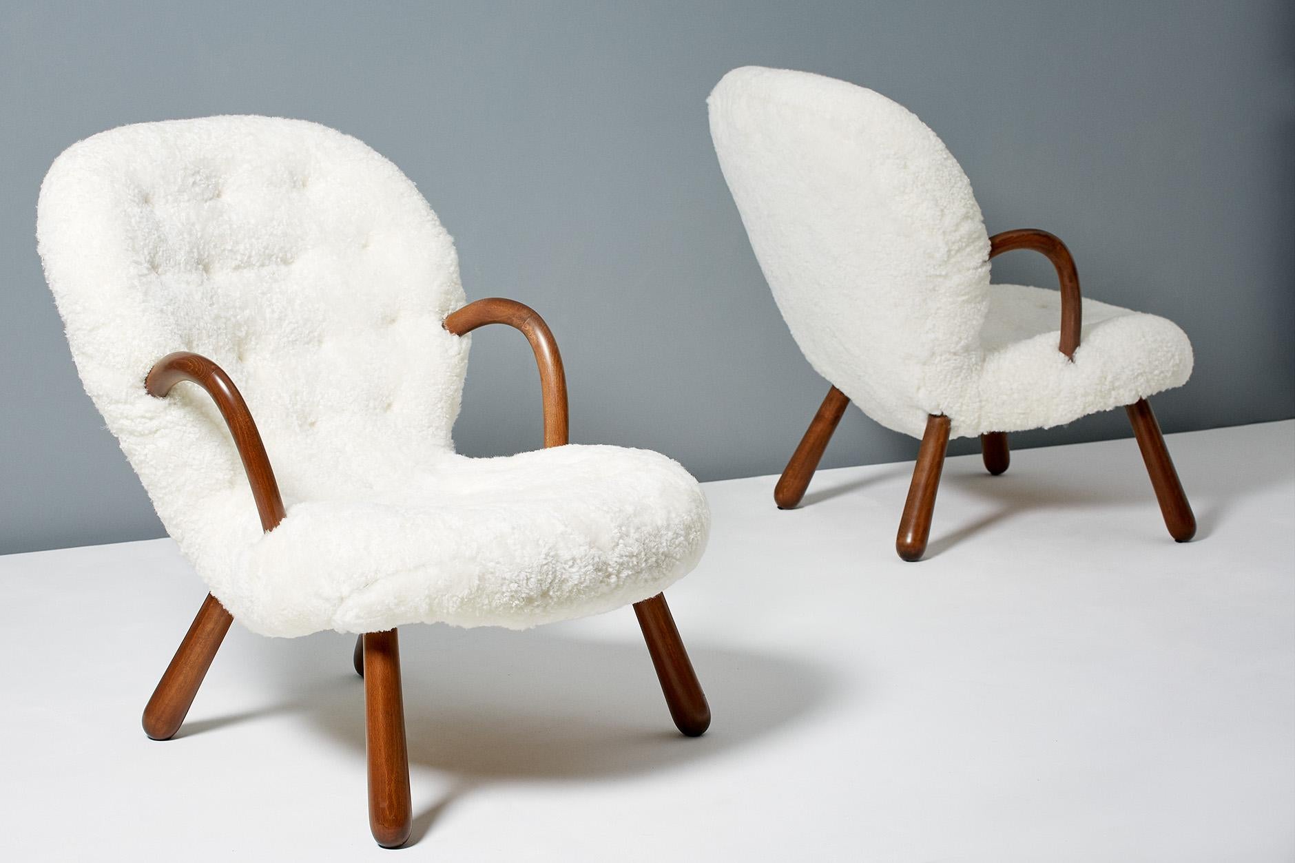 Philip Arctander Sheepskin Clam Chairs, 1950s 1