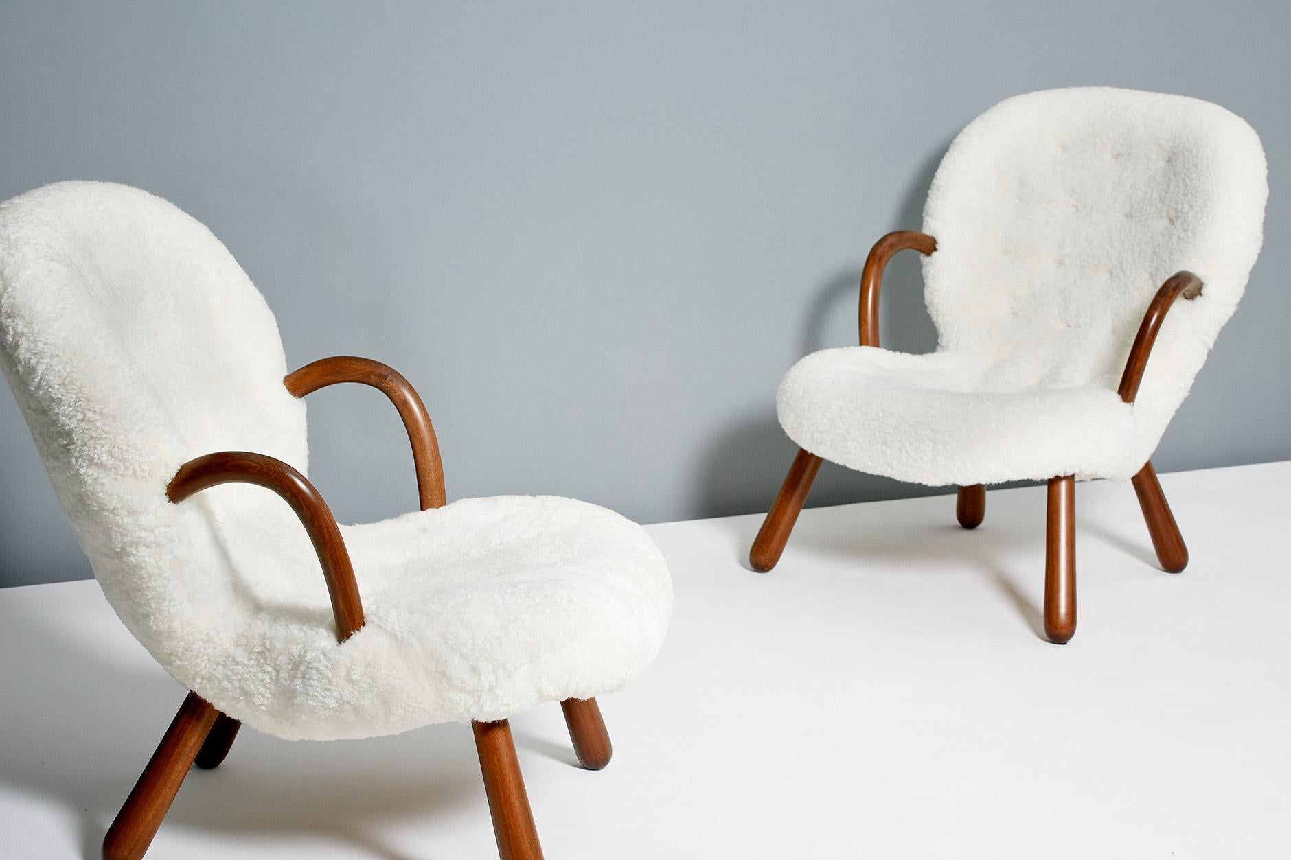 Philip Arctander Sheepskin Clam Chairs, 1950s 3