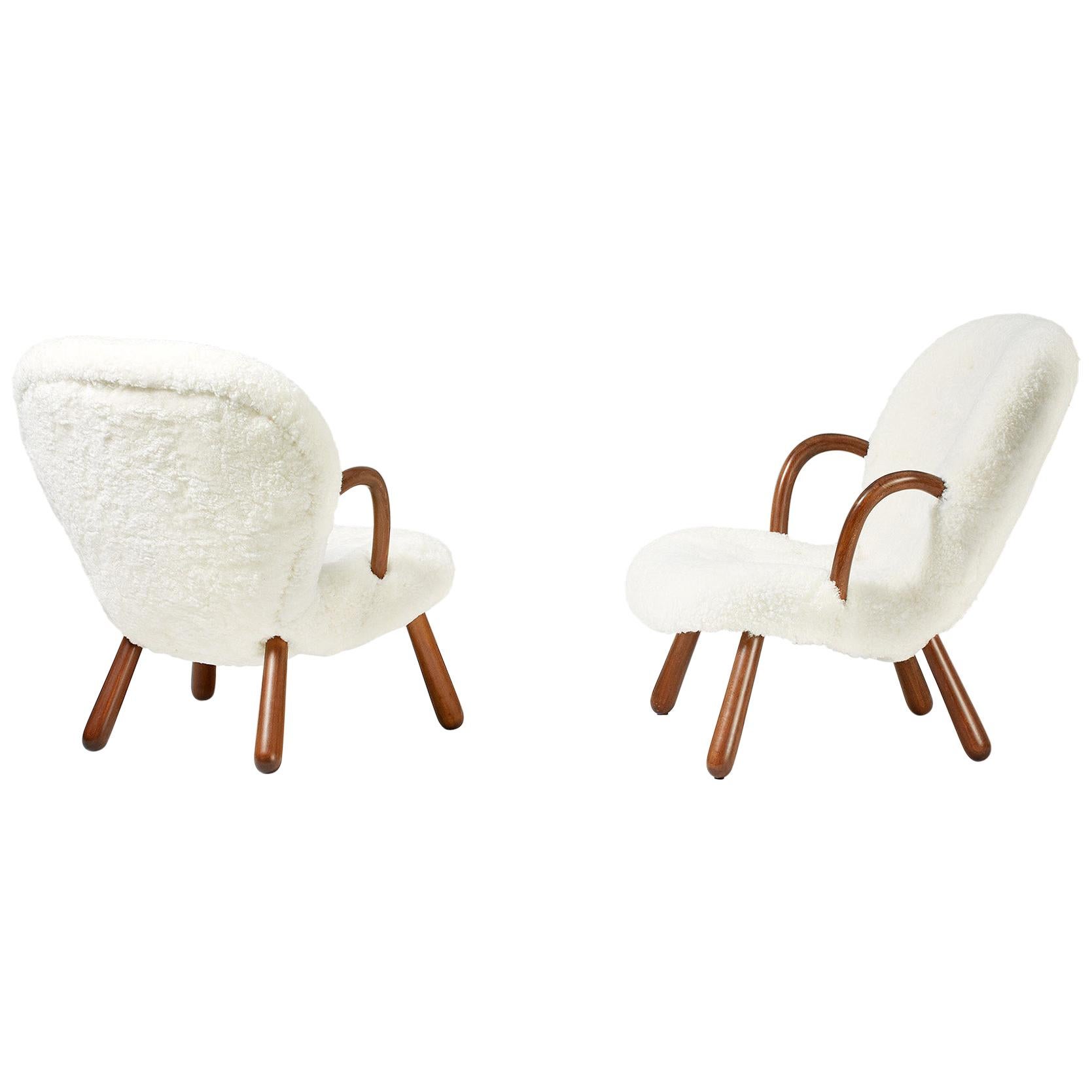 Philip Arctander Sheepskin Clam Chairs, 1950s