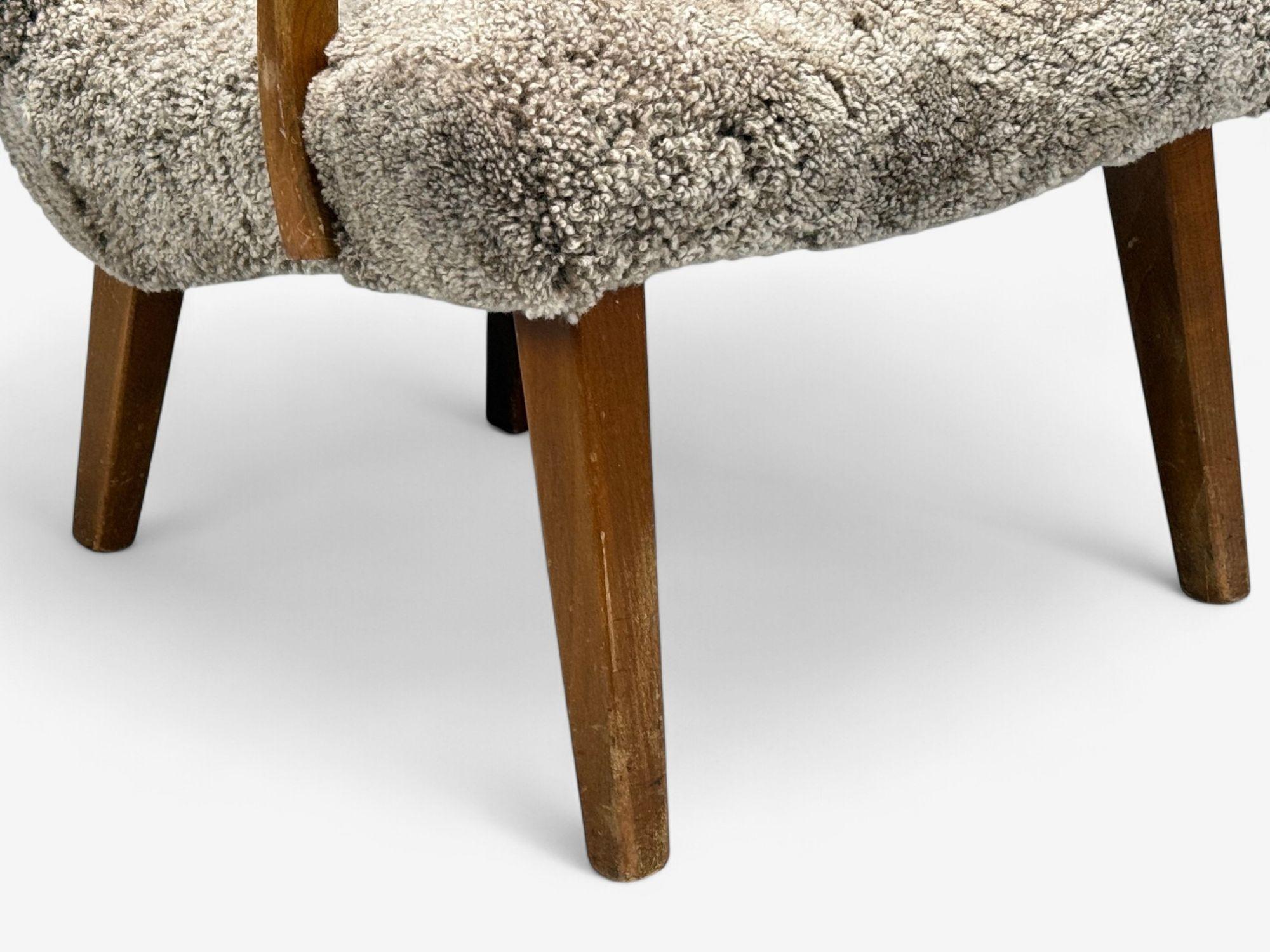 Mid-20th Century Philip Arctander Style, Shearling, Beech, Lounge Chair, Denmark, 1960s For Sale