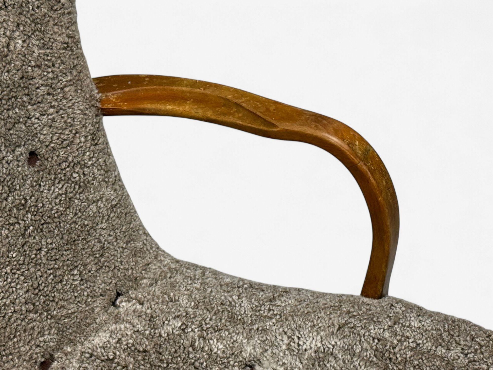 Sheepskin Philip Arctander Style, Shearling, Beech, Lounge Chair, Denmark, 1960s For Sale