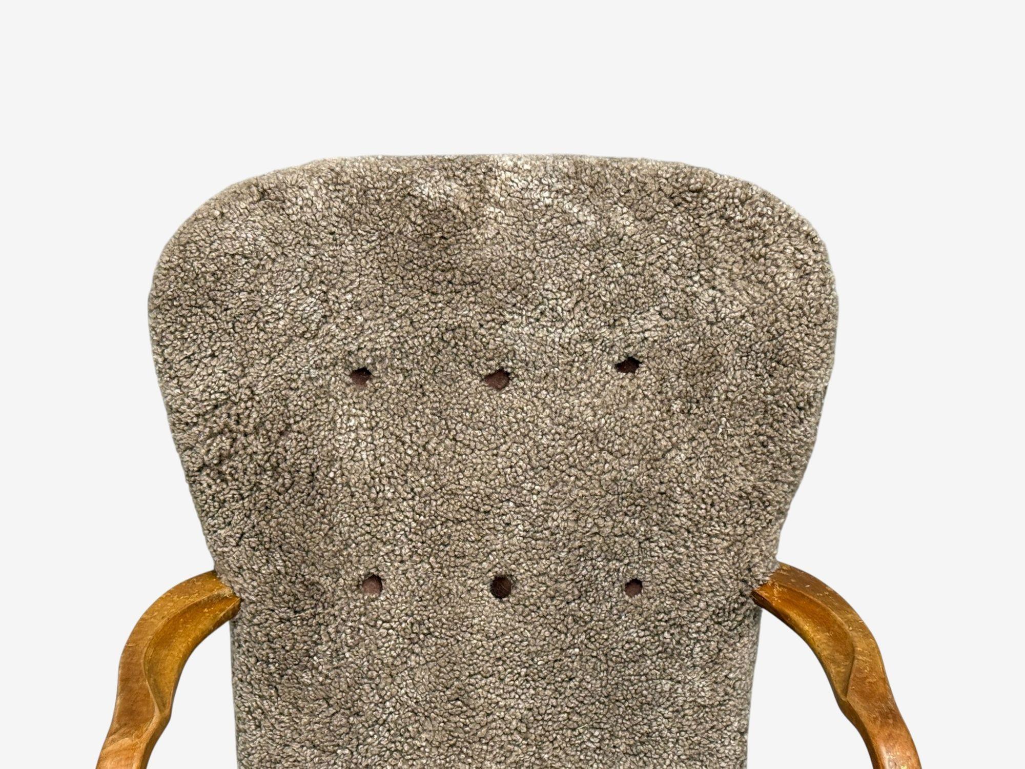 Philip Arctander Style, Shearling, Beech, Lounge Chair, Denmark, 1960s For Sale 1