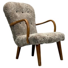 Philip Arctander Style, Shearling, Beech, Lounge Chair, Denmark, 1960s