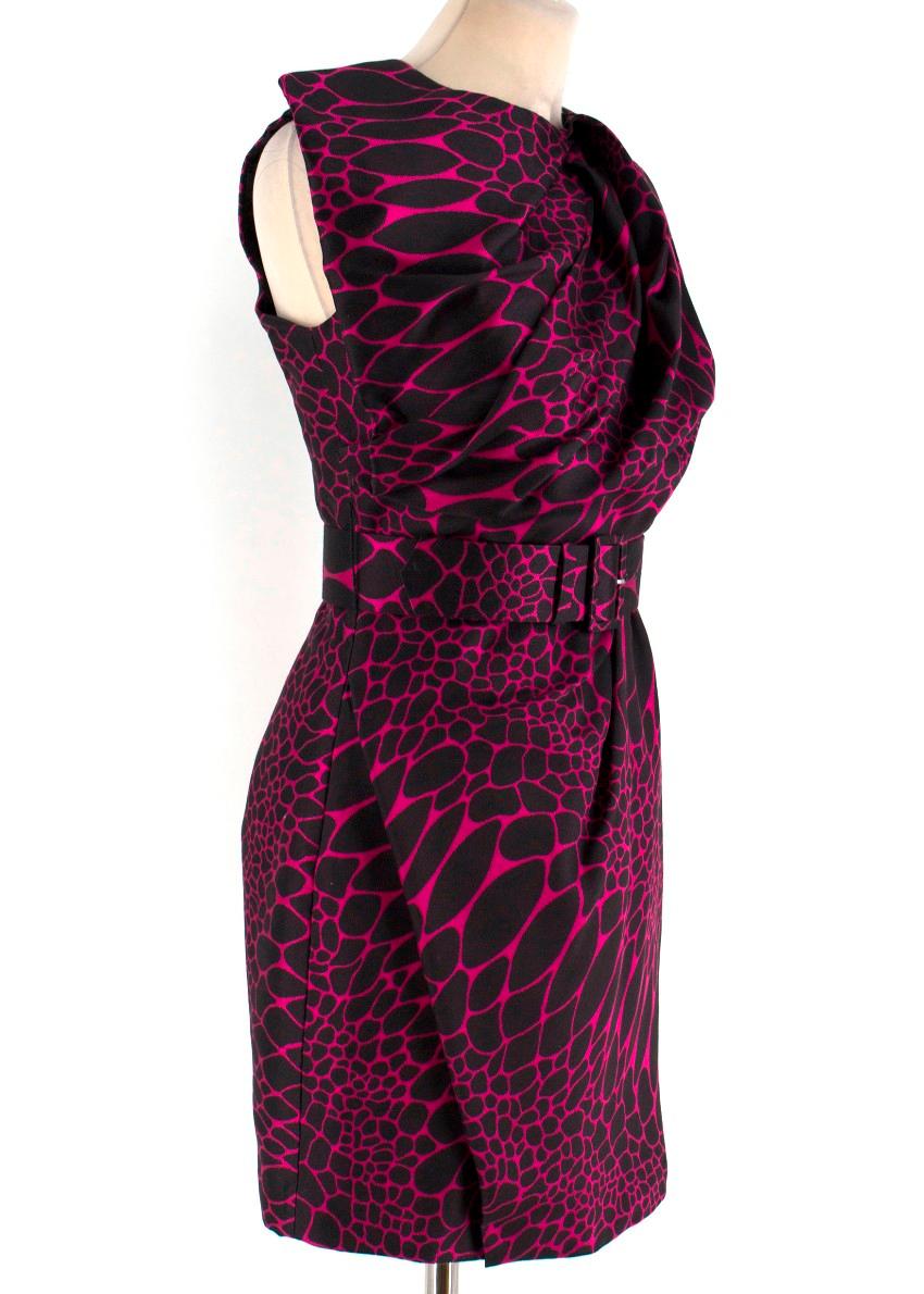 Philip Armstrong abstract-jacquard belted dress

- Pink and black abstract jacquard 
- Round neck, sleeveless 
- Draped panels 
- Matching adjustable waist belt 
- Centre-back zip fastening 
- Black satin lining 

SIZE UK8/ US4
Measurements are
