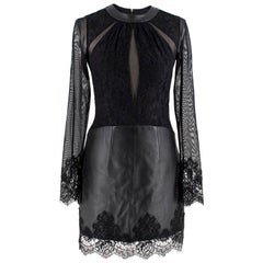 Philip Armstrong Black Leather and Lace Bodycon Dress - Size S