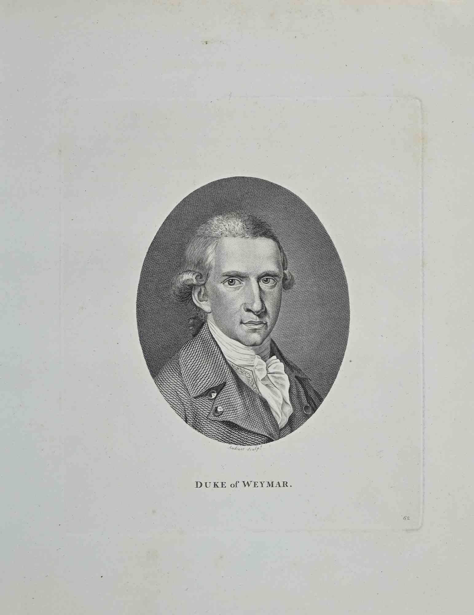 Portrait of Duke of Weymar - Original Etching by Philip Audinet - 1810