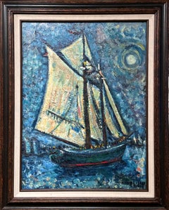 Vintage "Windjammer, Boothbay Harbor" - Boothbay, Maine, Abstract Seascape Scene