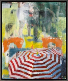 ""Away"" Lebendige Schirmlandschaft mit Figuren im Hintergrund
