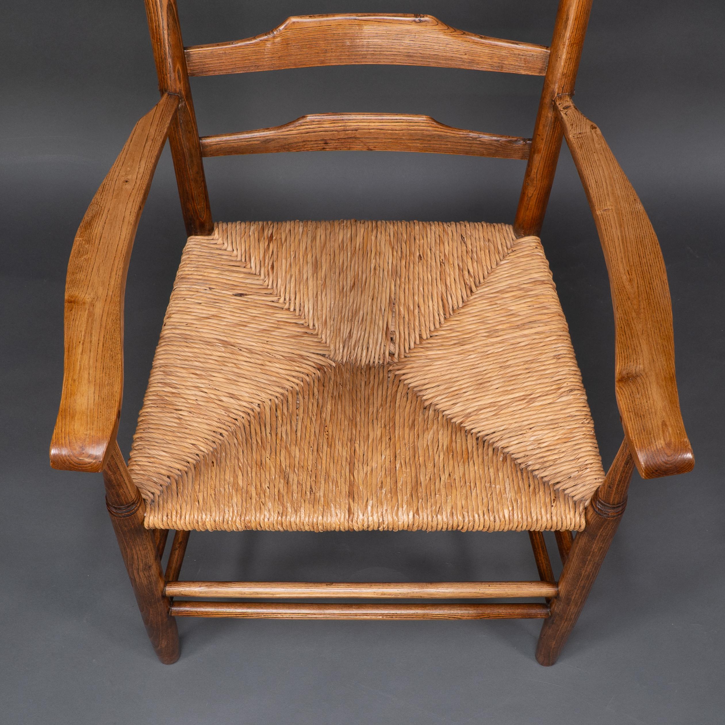 Philip Clissett A fine set of four early Arts & Crafts ash ladder back armchairs For Sale 4