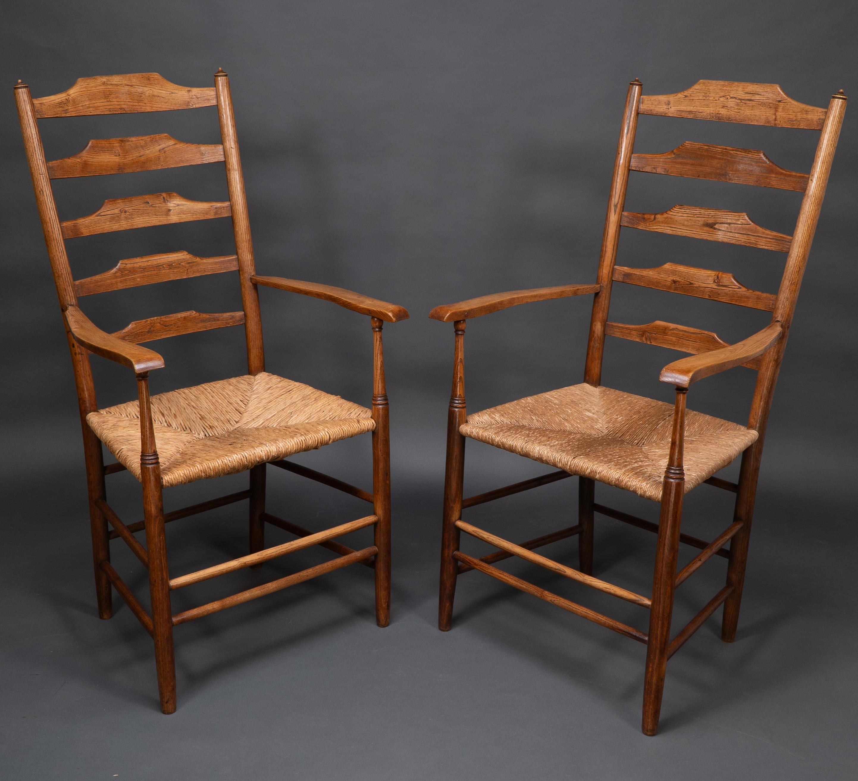 Philip Clissett A fine set of four early Arts & Crafts ash ladder back armchairs For Sale 5