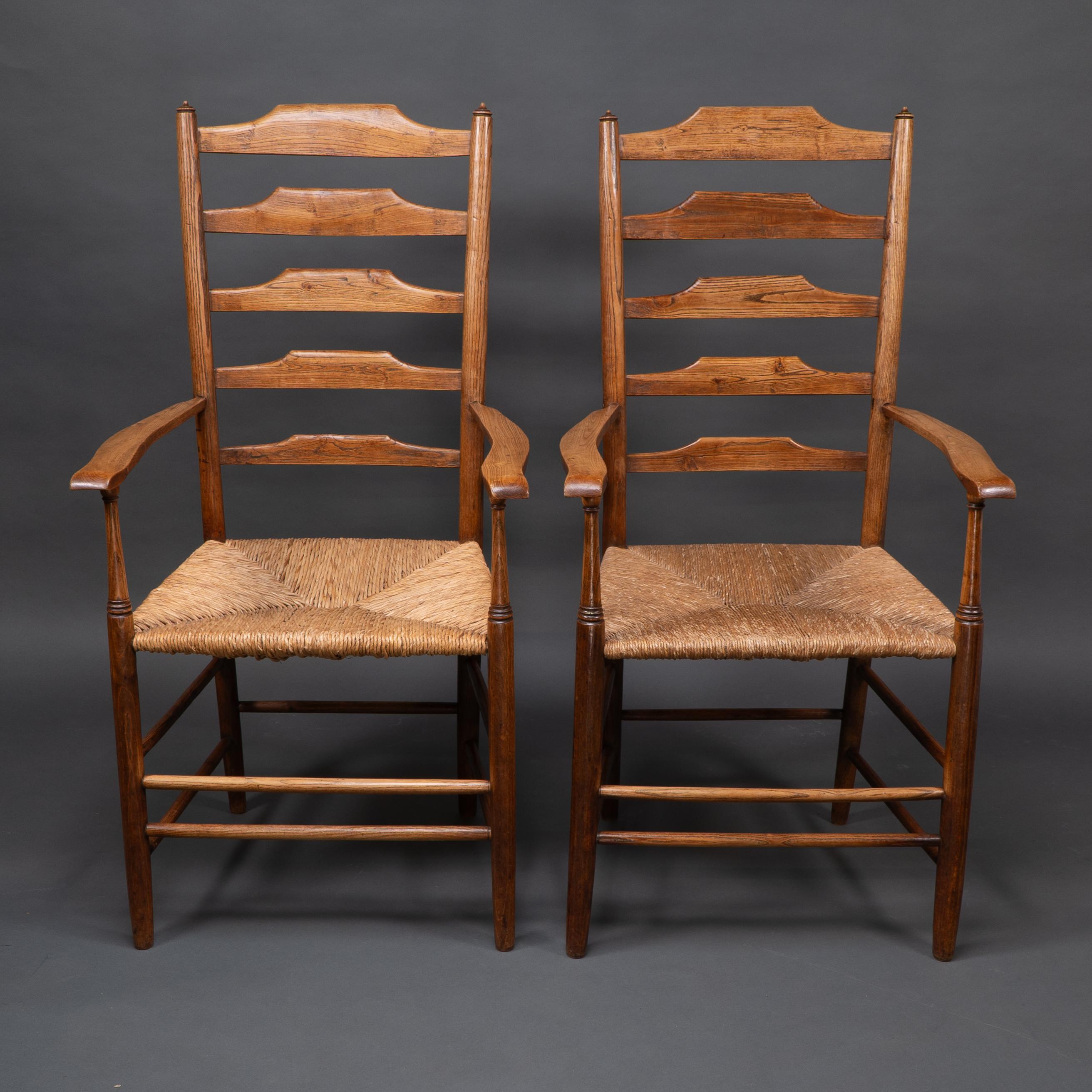 Philip Clissett A fine set of four early Arts & Crafts ash ladder back armchairs For Sale 6