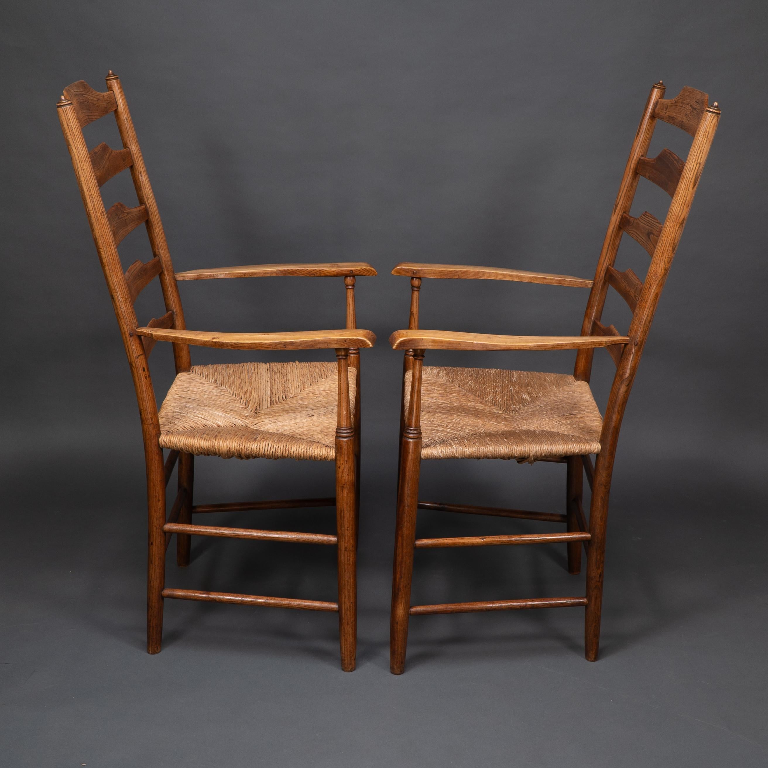 Philip Clissett A fine set of four early Arts & Crafts ash ladder back armchairs For Sale 7