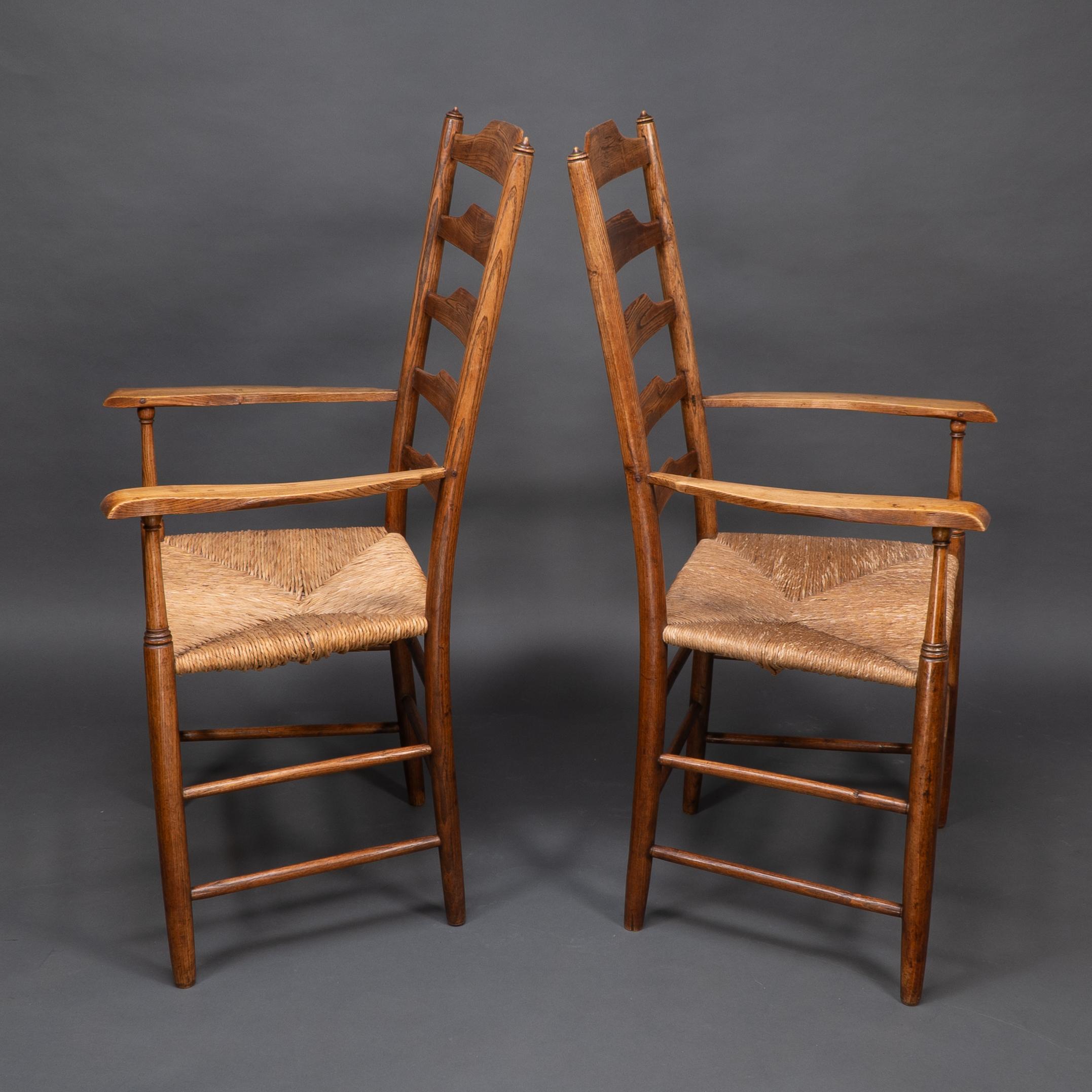 Philip Clissett A fine set of four early Arts & Crafts ash ladder back armchairs For Sale 8