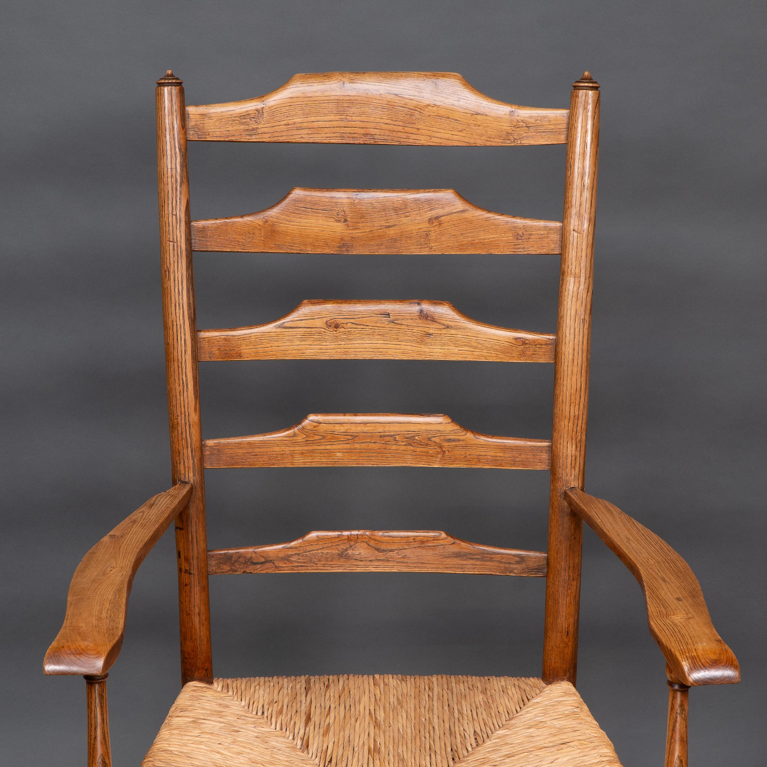 Philip Clissett A fine set of four early Arts & Crafts ash ladder back armchairs For Sale 12