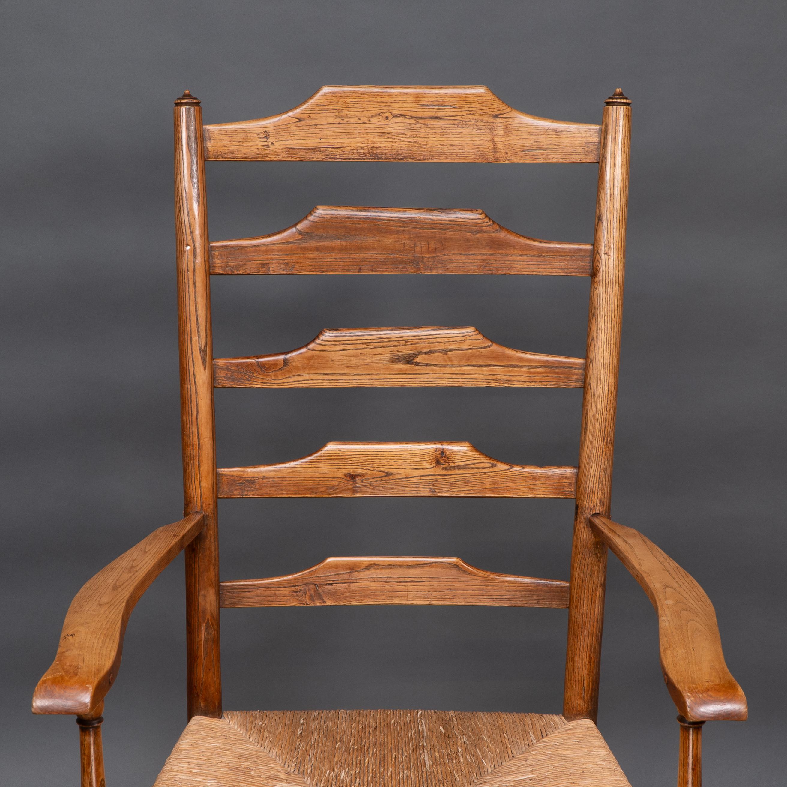 Philip Clissett A fine set of four early Arts & Crafts ash ladder back armchairs For Sale 13
