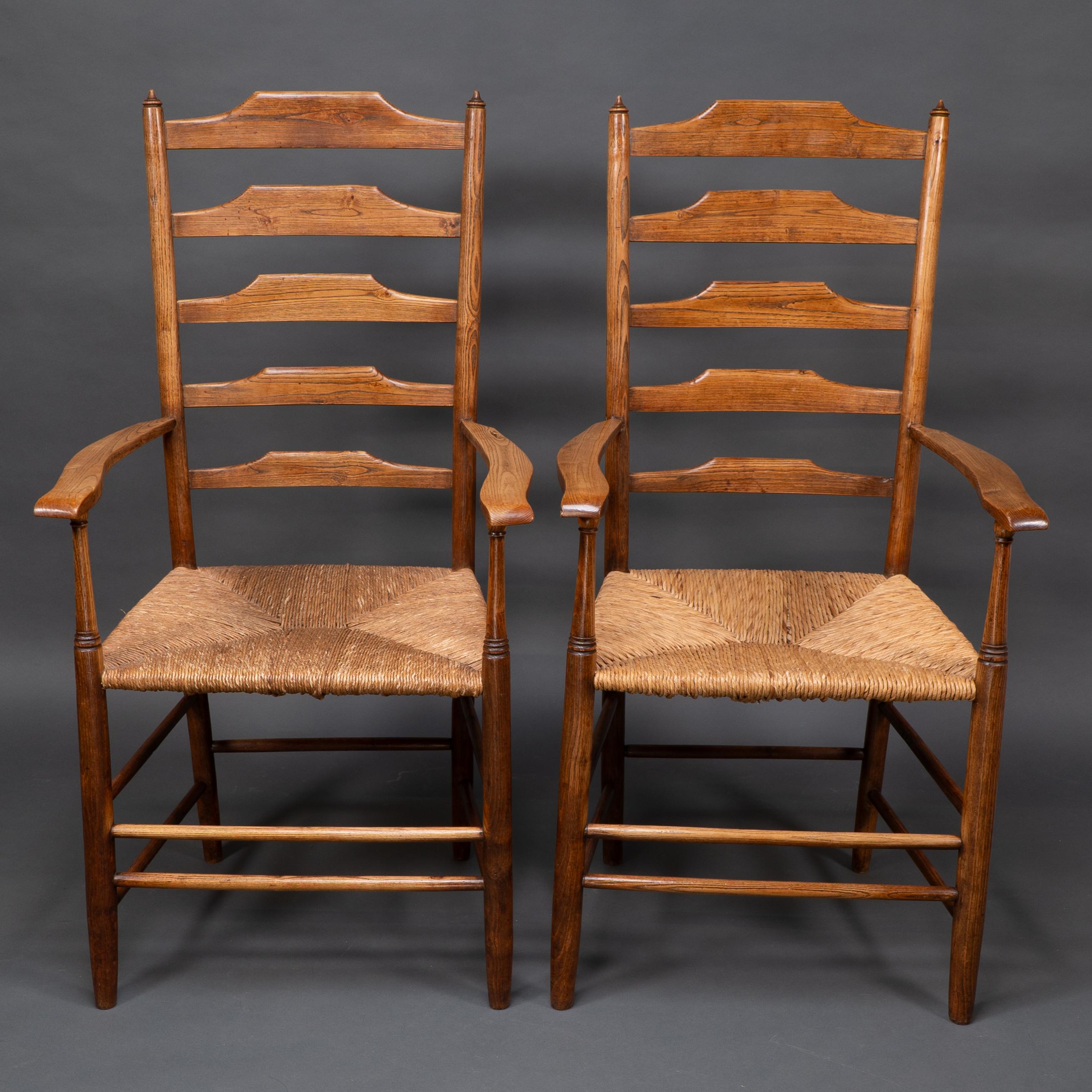 Arts and Crafts Philip Clissett A fine set of four early Arts & Crafts ash ladder back armchairs For Sale