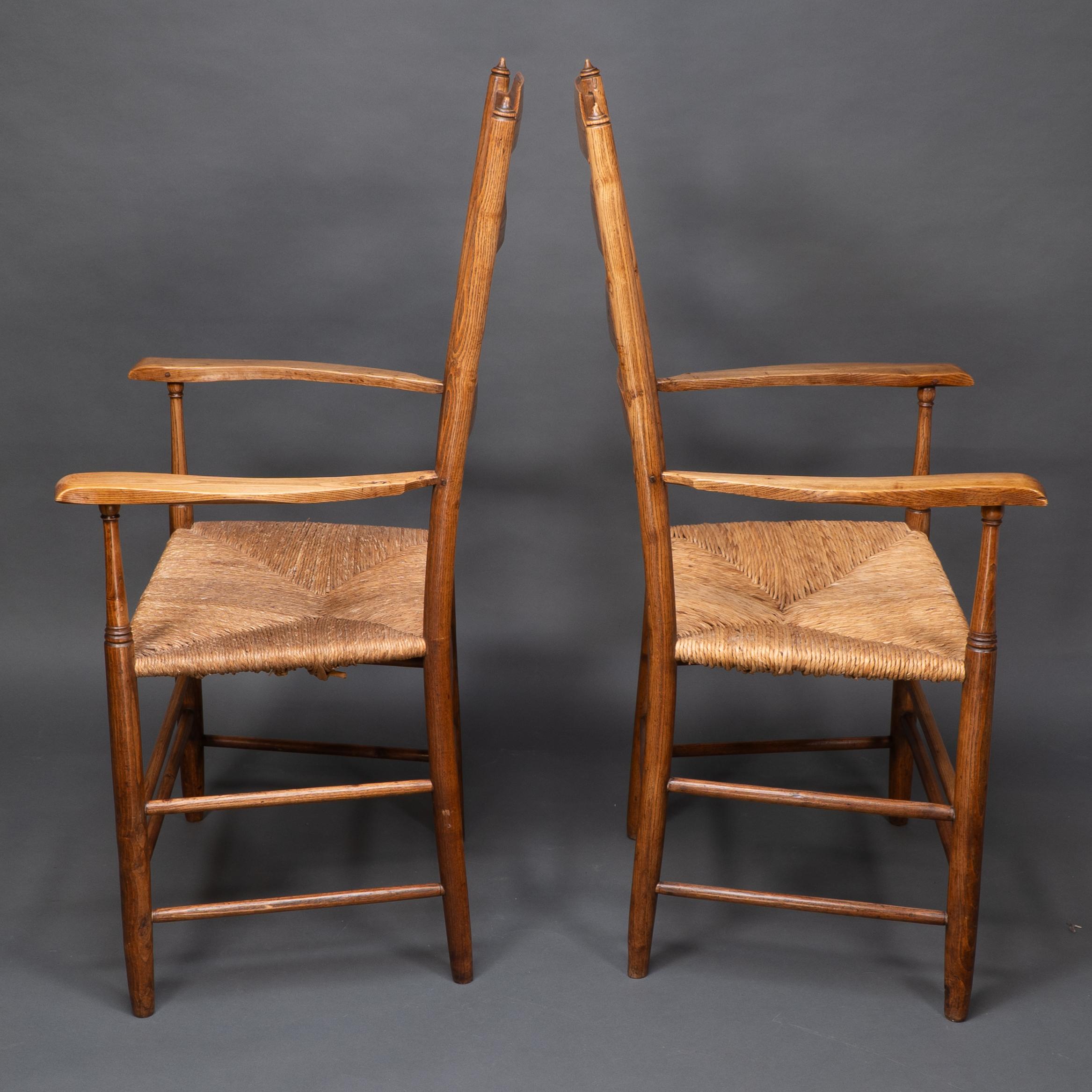 Philip Clissett A fine set of four early Arts & Crafts ash ladder back armchairs In Good Condition For Sale In London, GB