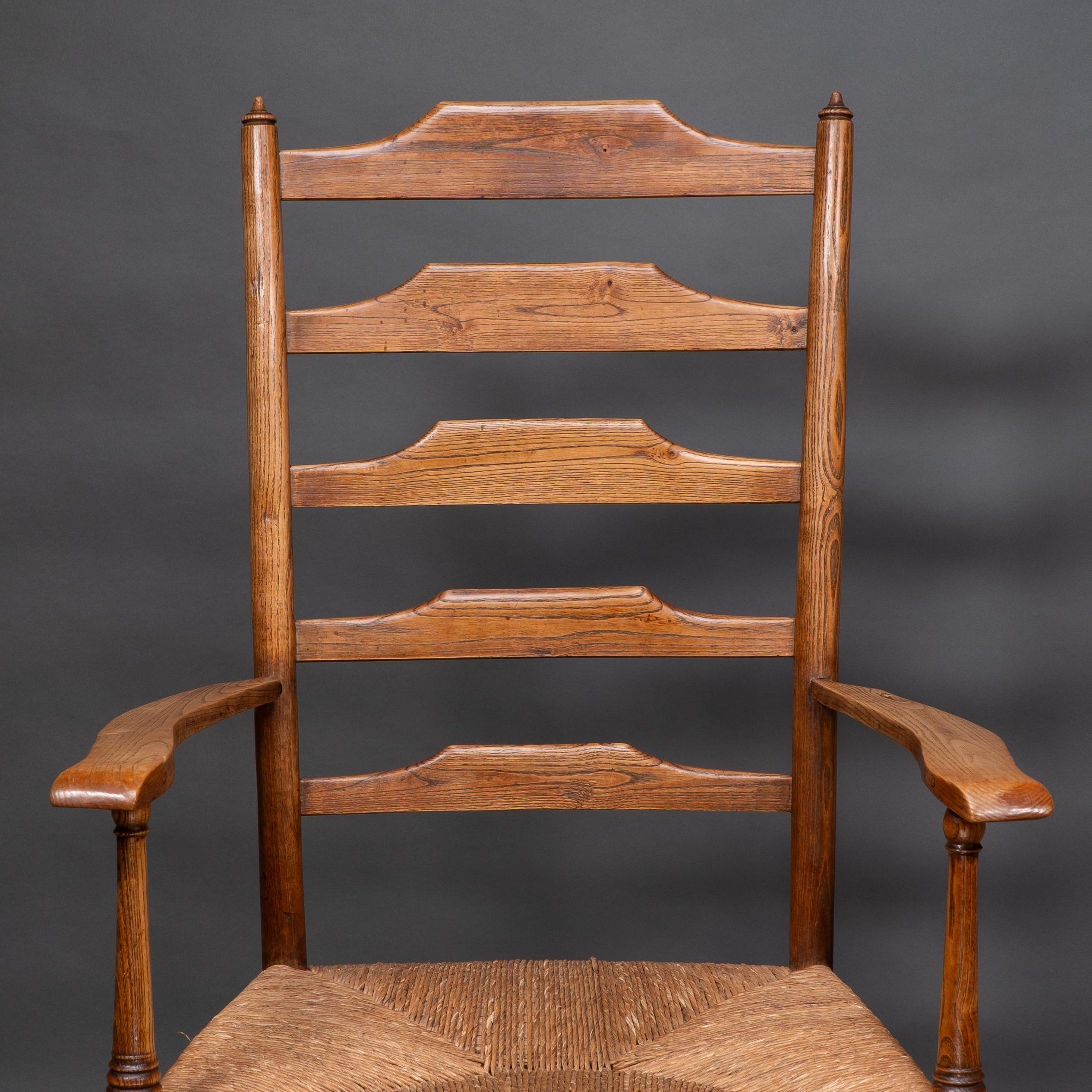 Philip Clissett A fine set of four early Arts & Crafts ash ladder back armchairs For Sale 1