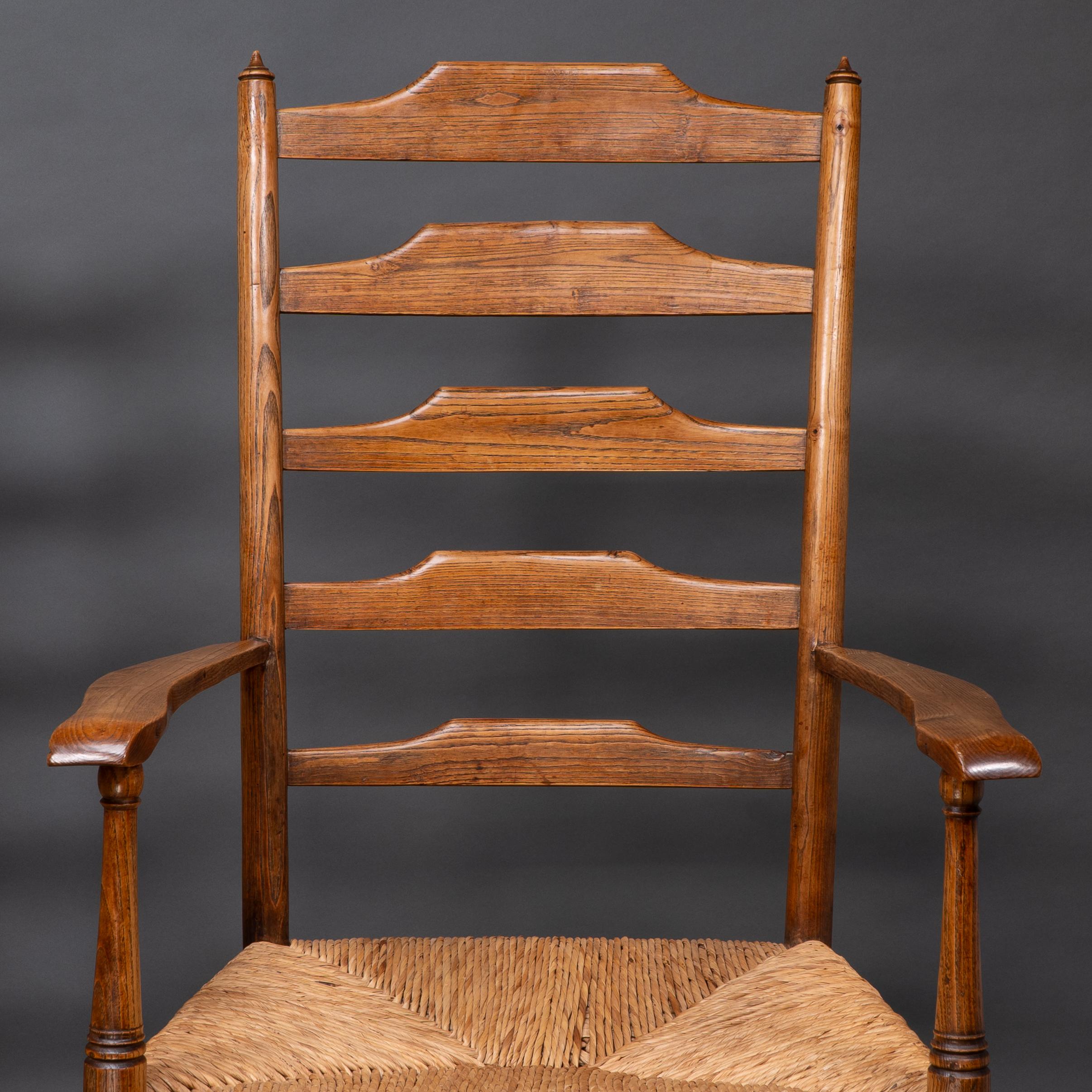 Philip Clissett A fine set of four early Arts & Crafts ash ladder back armchairs For Sale 2