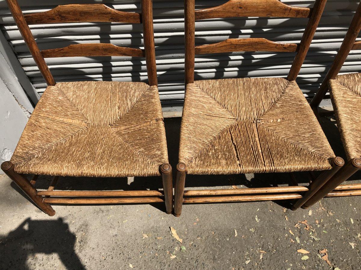Philip Clissett, a Set of Six Arts & Crafts Ash Ladder Back Rush Seated Chairs 6