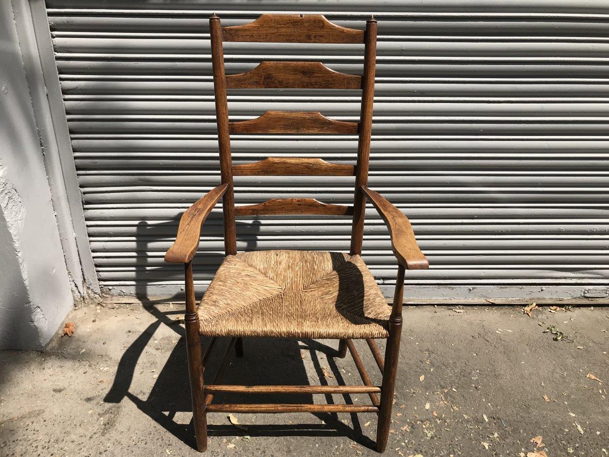 Philip Clissett, a Set of Six Arts & Crafts Ash Ladder Back Rush Seated Chairs In Good Condition In London, GB