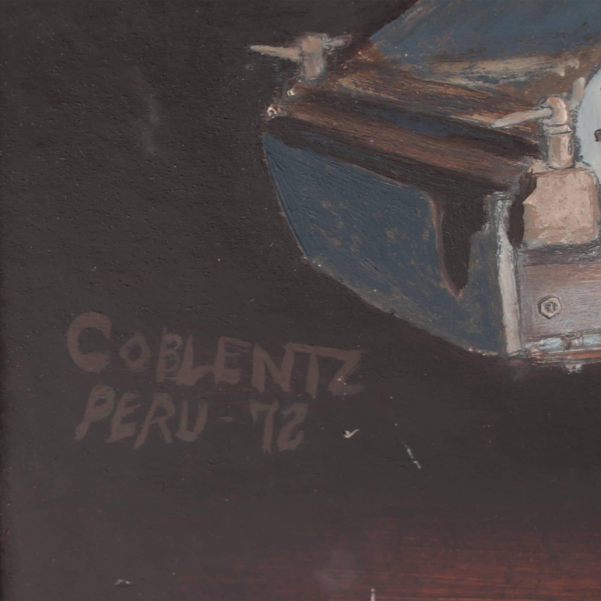 Peinture Philip Coblentz (Pérouvien, 20e siècle), huile sur carton moderne du milieu du siècle dernier  en vente