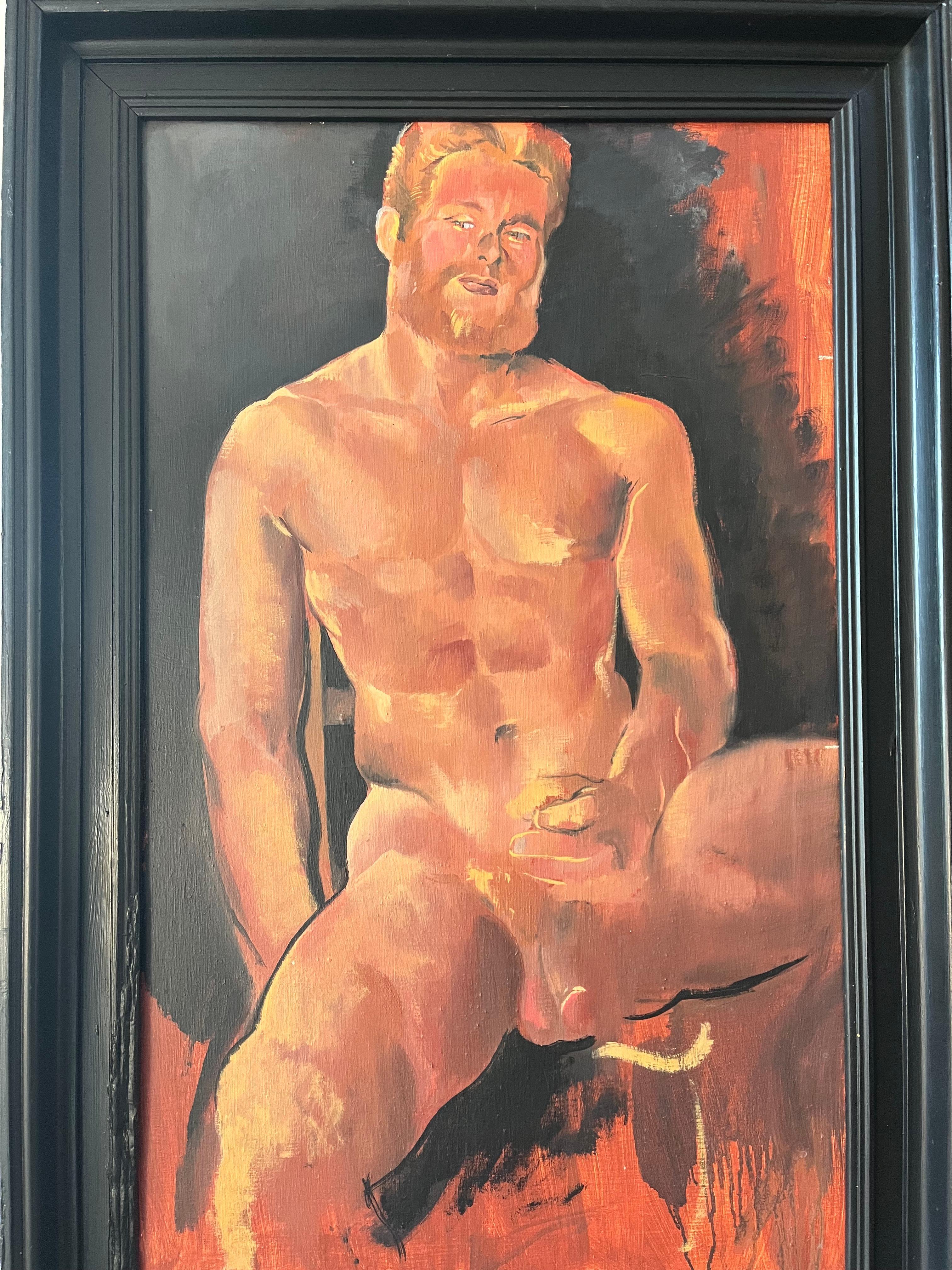 1980s Erotic nude male portrait of artist's lover, Iconic piece from gay history - Modern Painting by Philip Core