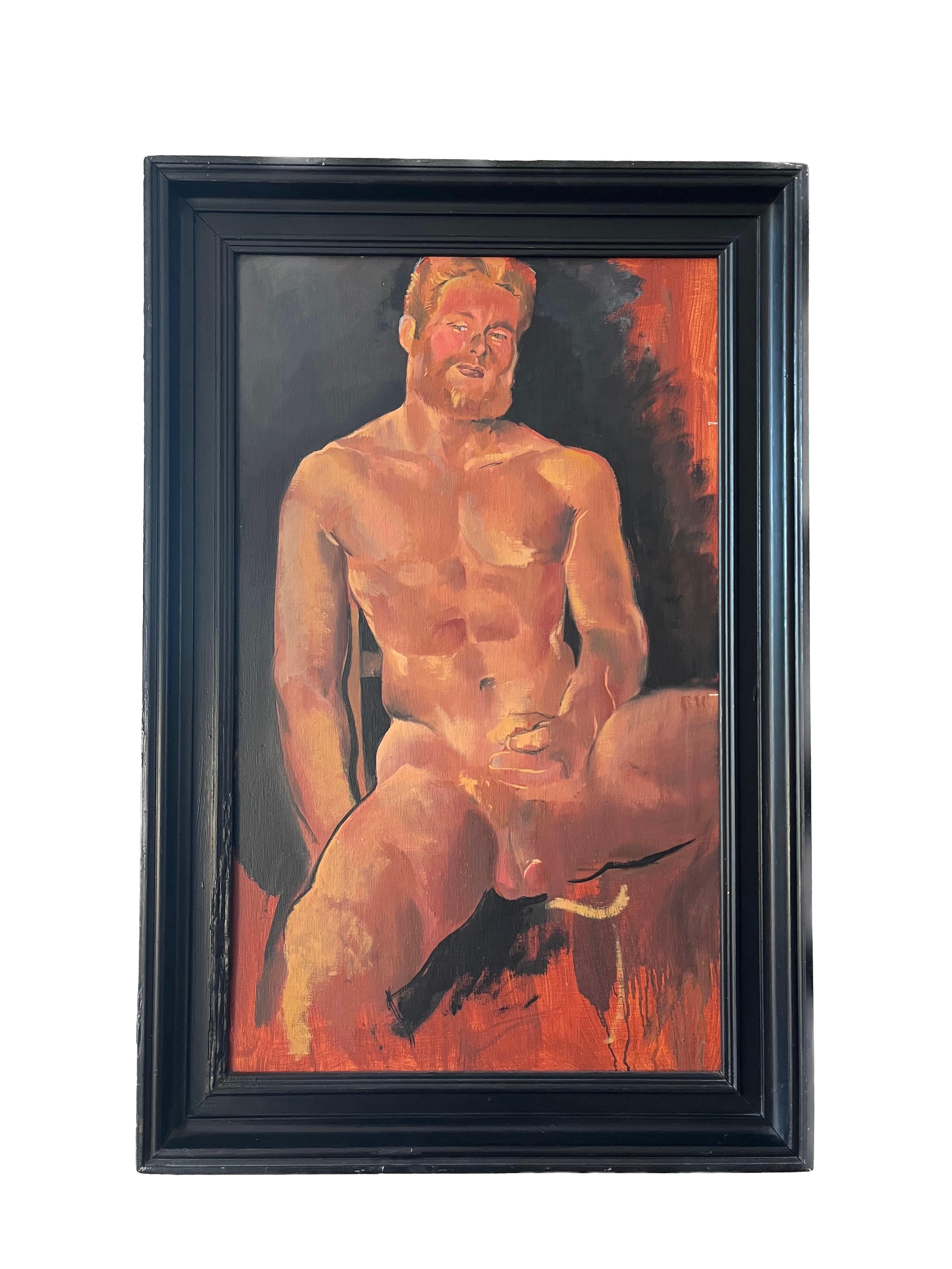 Philip Core Portrait Painting – 1980er Jahre Erotischer männlicher Akt, Porträt des Liebhabers des Künstlers, ikonisches Stück aus der Geschichte der Homosexualität