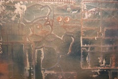 Peinture figurative géométrique abstraite moderne aux tons roses et bleus