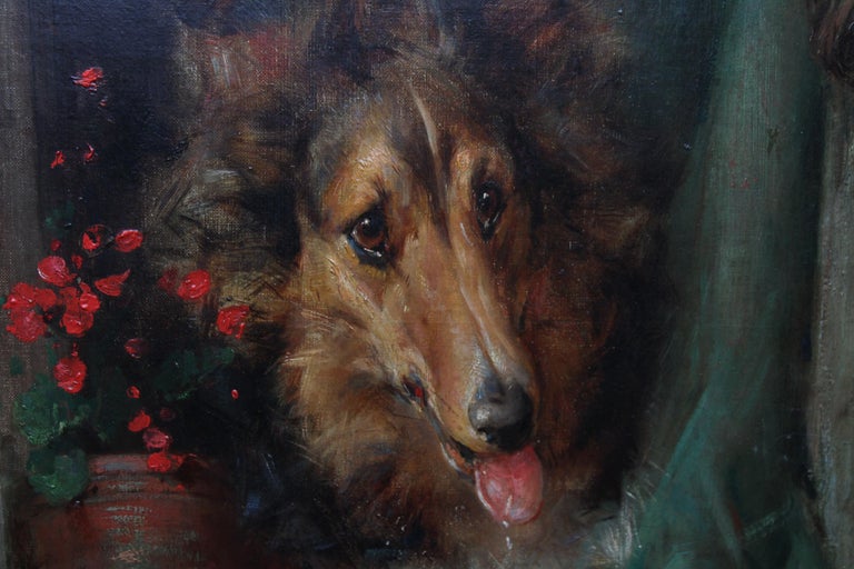 Philip Eustace Stretton Collie Dog at Cottage Window British