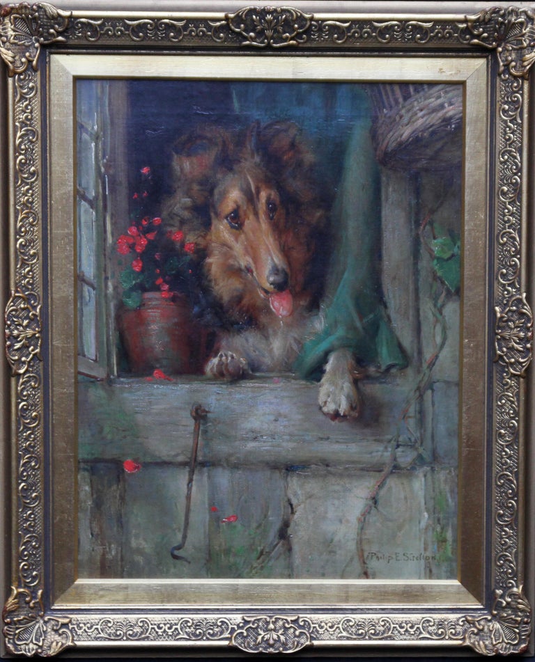 Philip Eustace Stretton Collie Dog At Cottage Window British