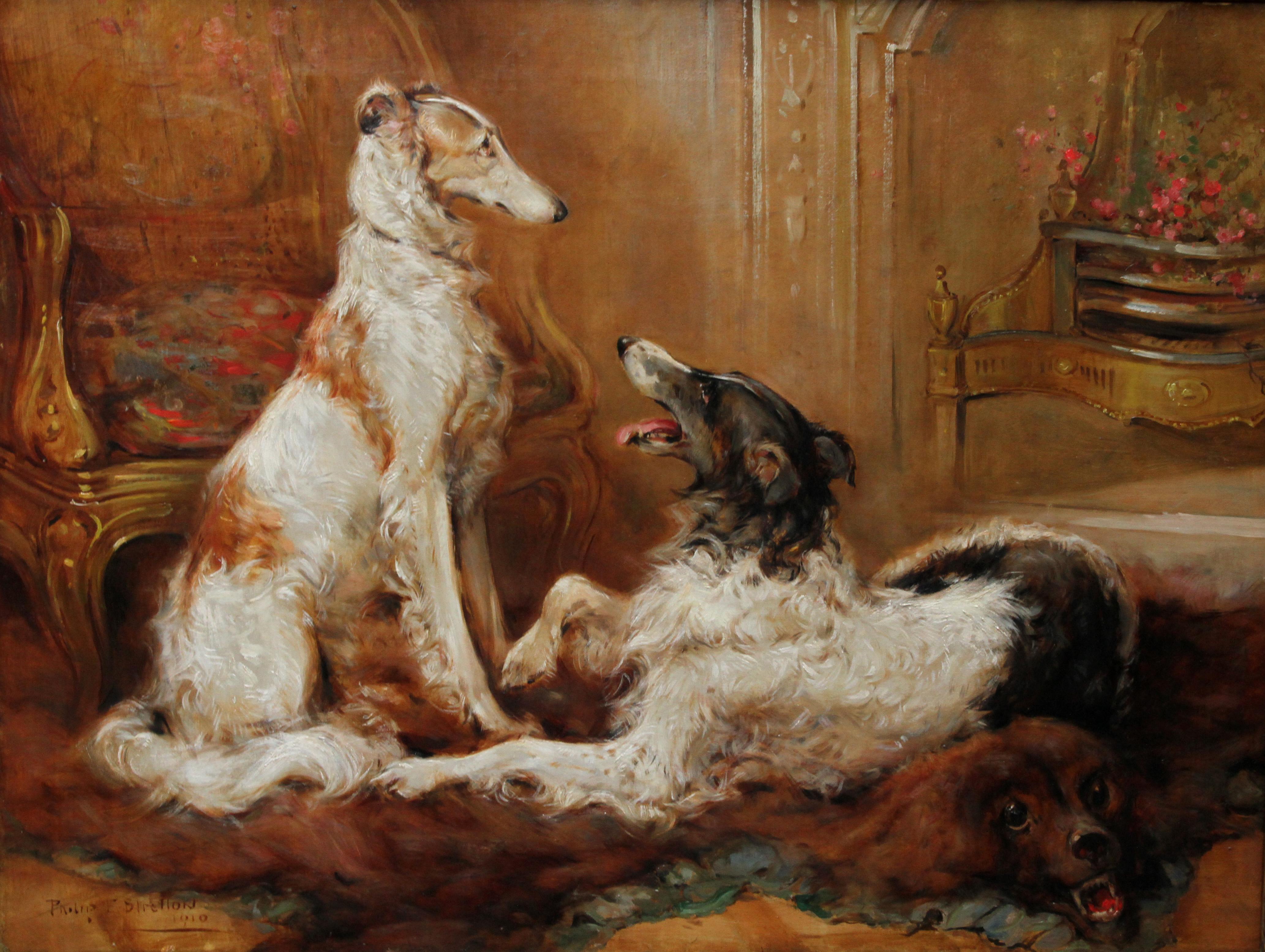Two Borzoi Dogs in an Interior - British Edwardian Dog Art Interior Oil Painting 5