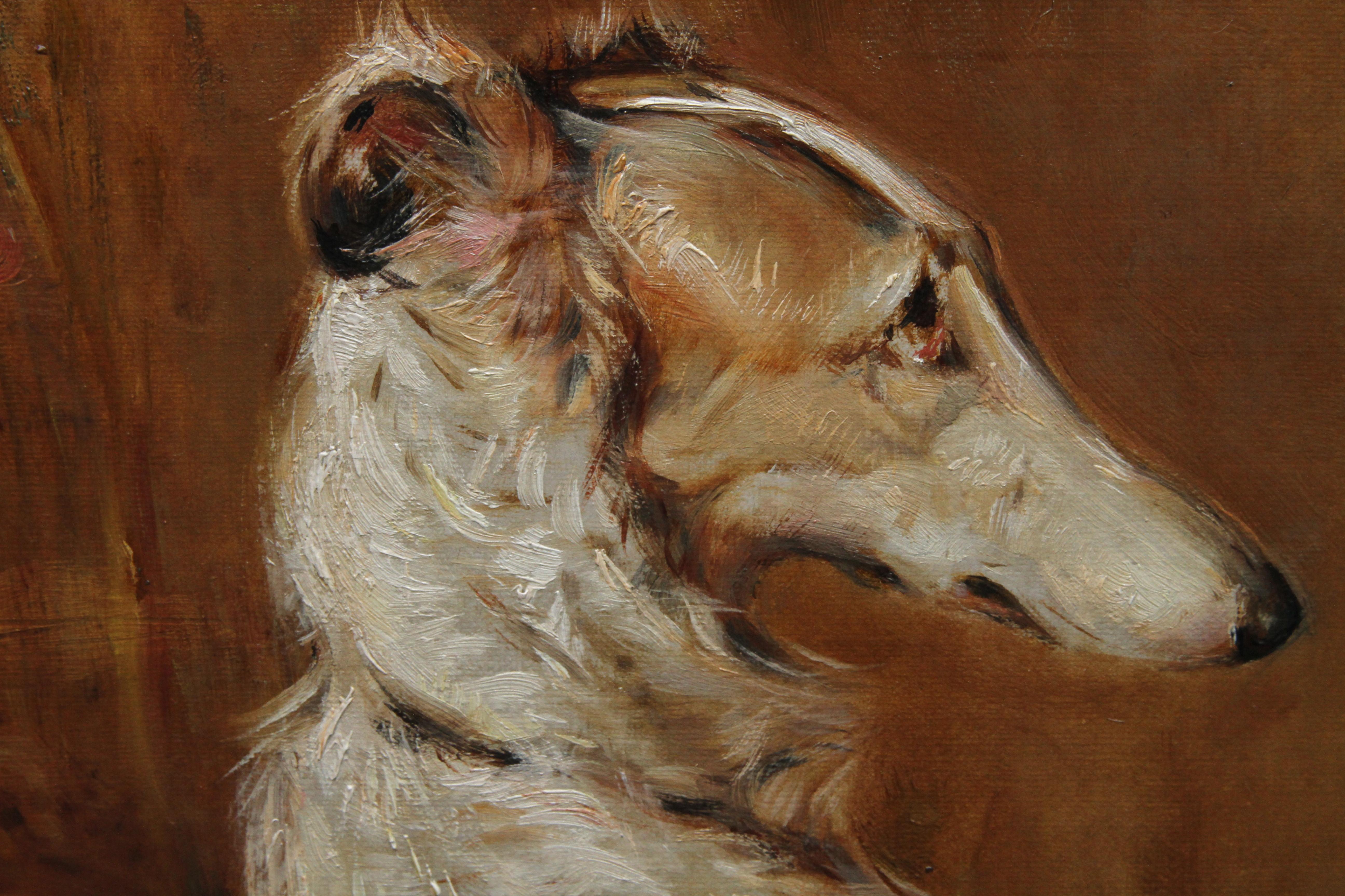 Two Borzoi Dogs in an Interior - British Edwardian Dog Art Interior Oil Painting 3