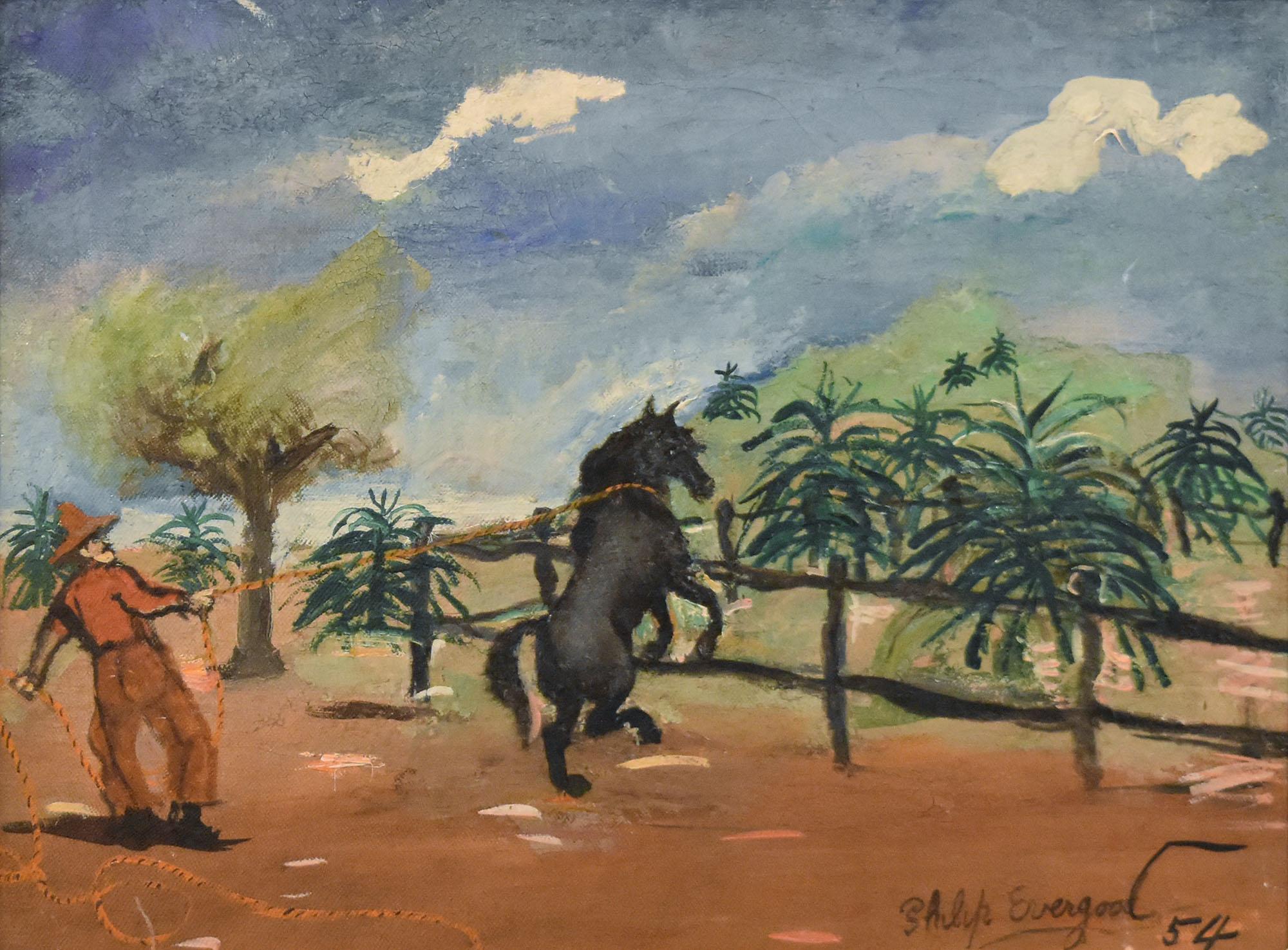 Figurative Painting di Philip Evergood - Cowboy e Mustang