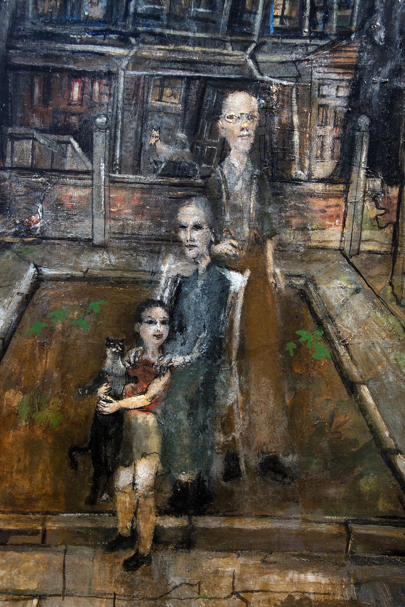 Dusk in the Garden - Greenwich Village  - Moody Monochromatic - Whitney  Museum - Expressionist Painting by Philip Evergood
