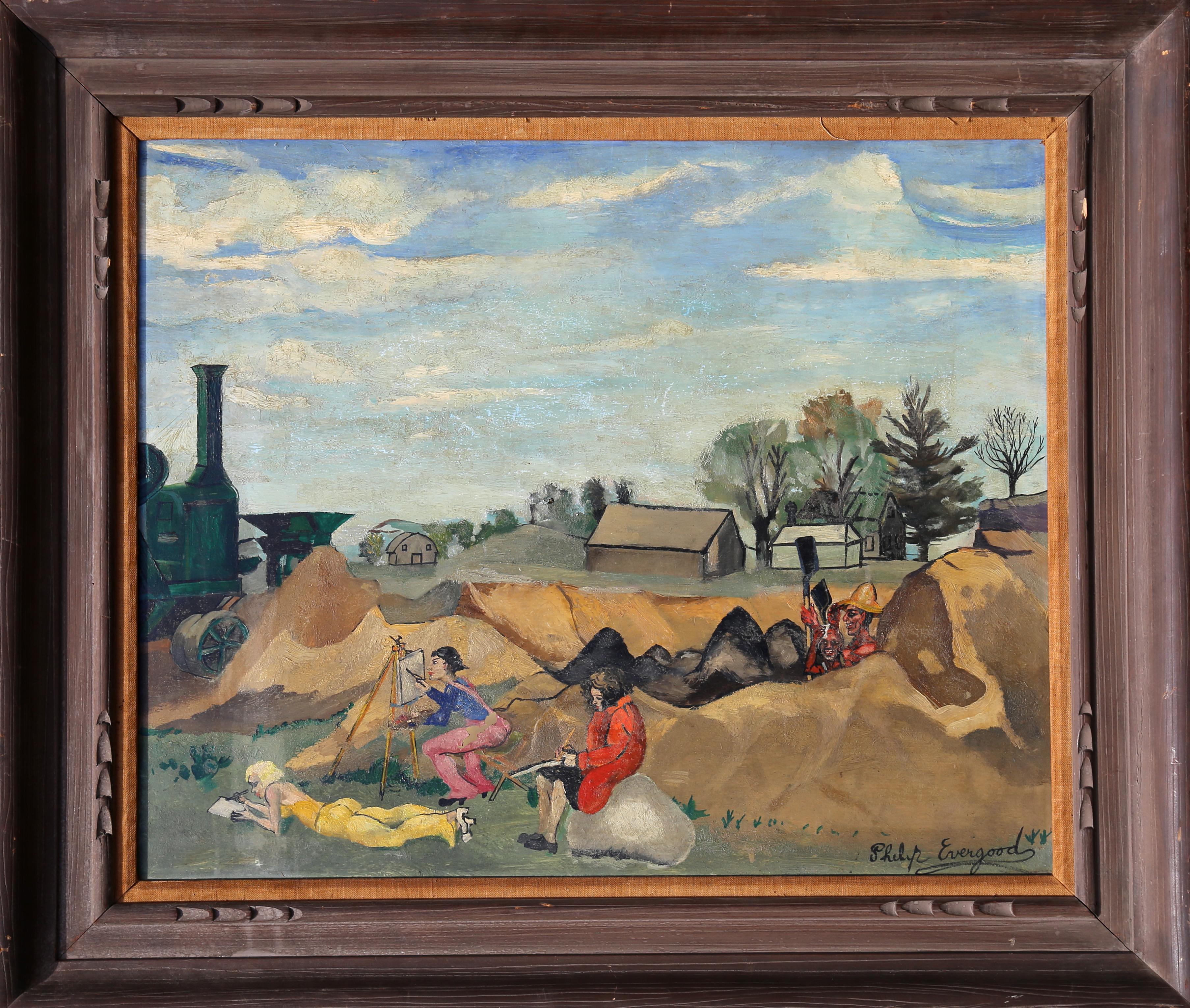 Philip Evergood Landscape Painting - "Students of Nature", Oil Painting by Phillip Evergood
