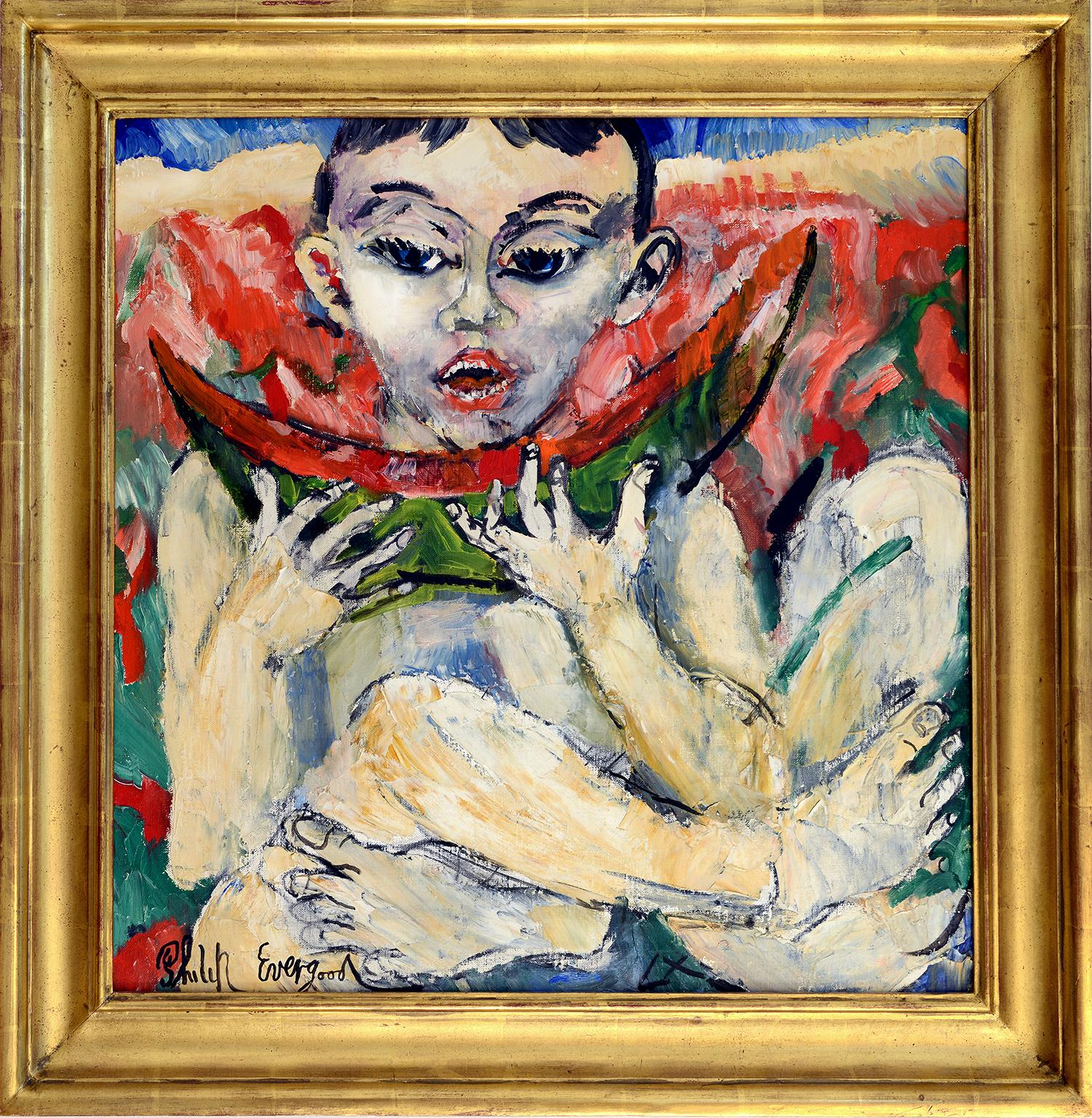 Senza titolo, ragazzo che mangia un'anguria - Painting di Philip Evergood