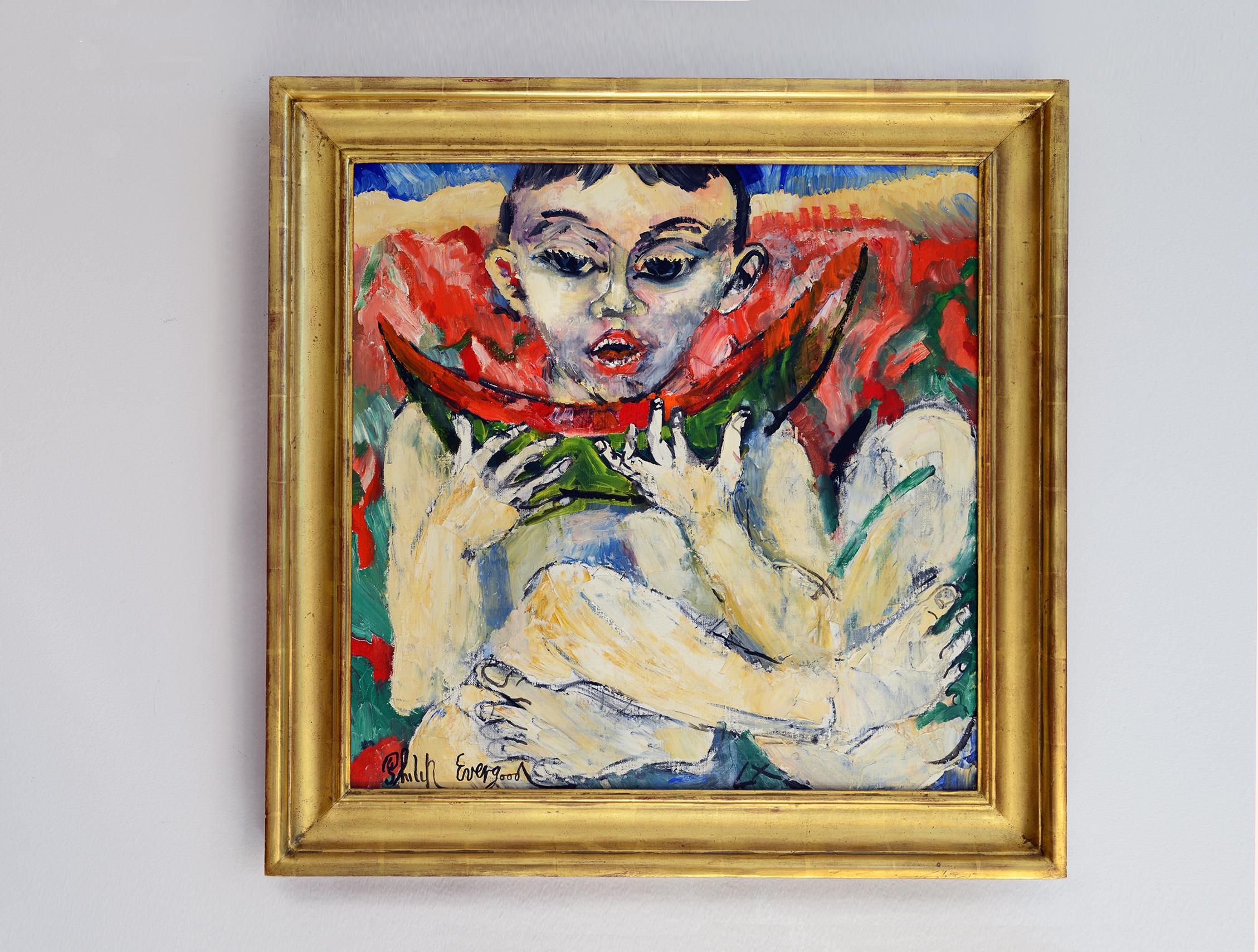 Senza titolo, ragazzo che mangia un'anguria - Painting Espressionista di Philip Evergood