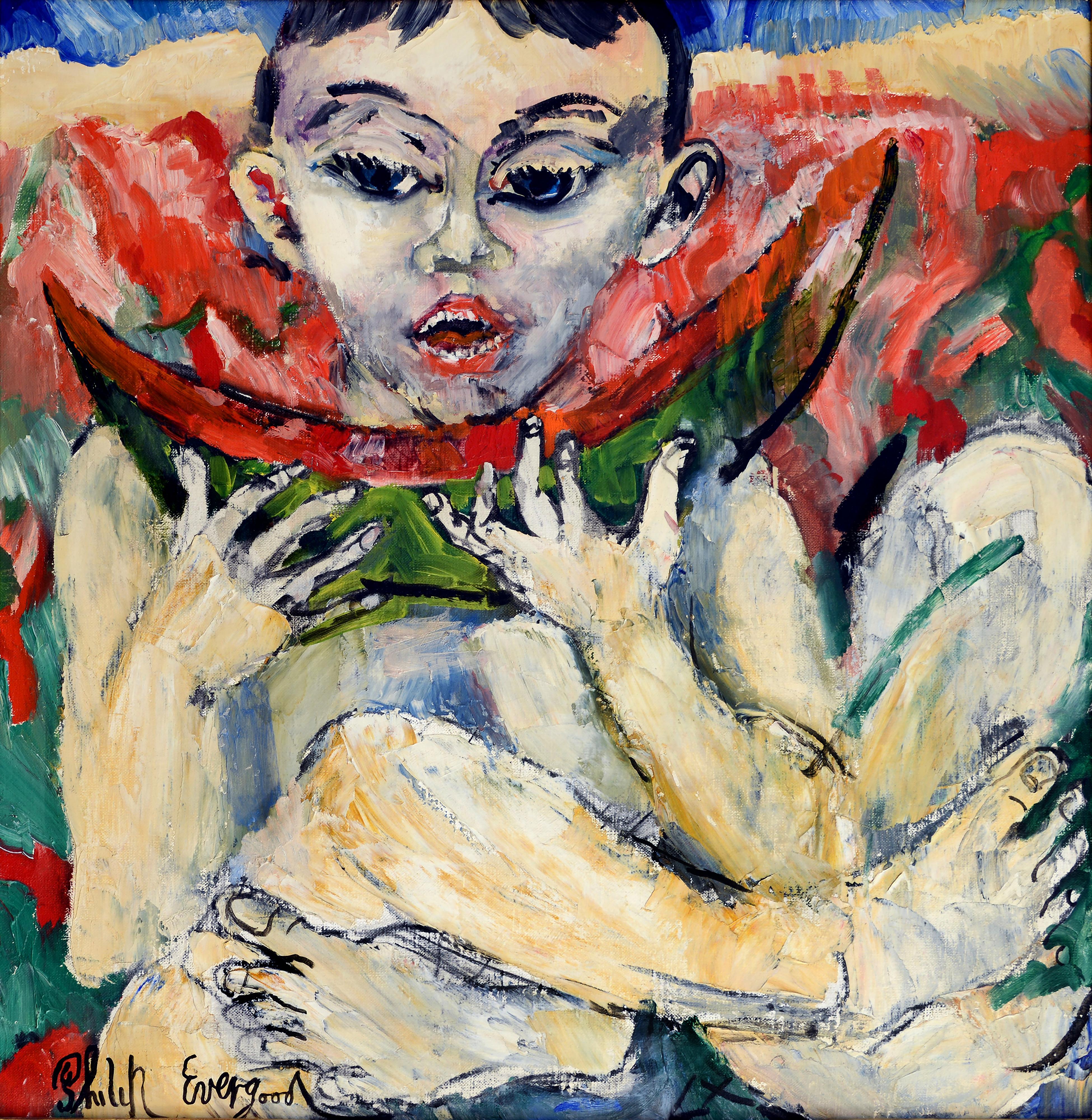 Figurative Painting di Philip Evergood - Senza titolo, ragazzo che mangia un'anguria