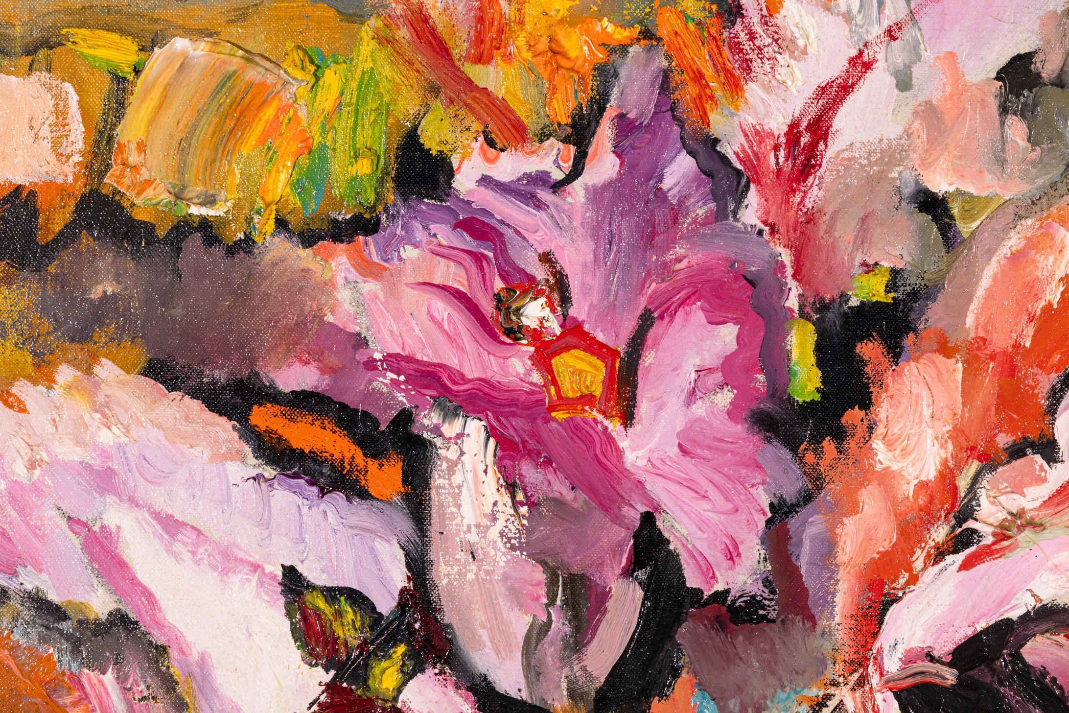 Peinture à l'huile expressionniste moderne signée Philip Evergood Orchids in my Studio en vente 4