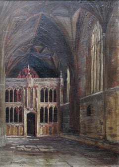 L'intérieur d'une église Amiens - peinture à l'huile britannique du 19e siècle - artiste répertorié pour l'art religieux