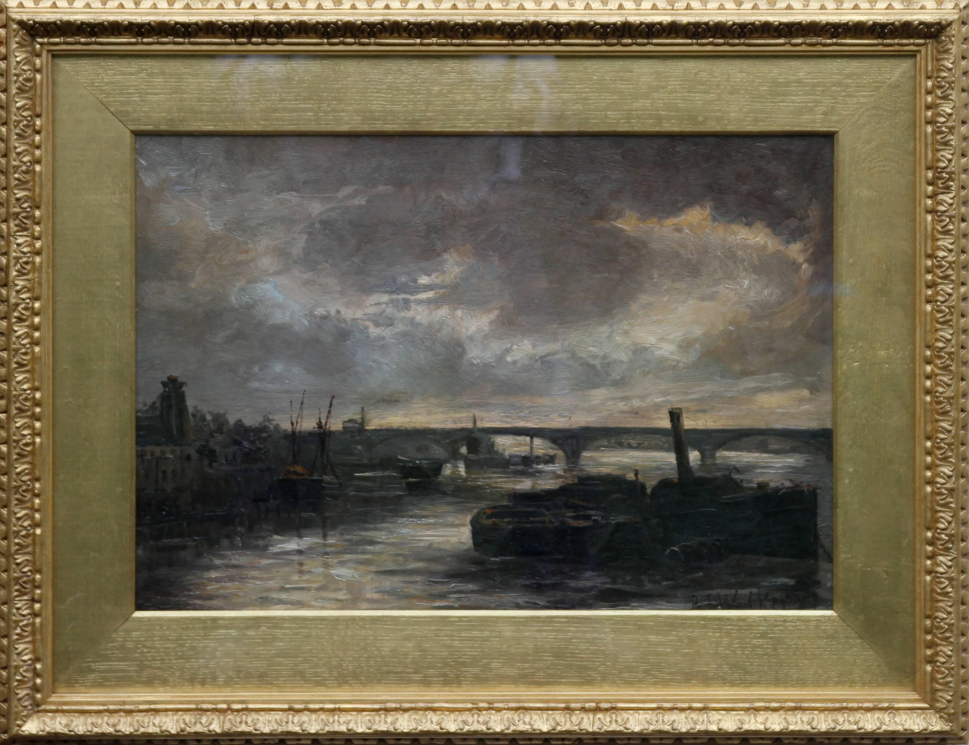 Philip F. Walker Landscape Painting - Thames at Battersea - British Impressionist art Victorian London oil painting 