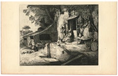 Antique "The Cottage Door" etching after Van Ostade